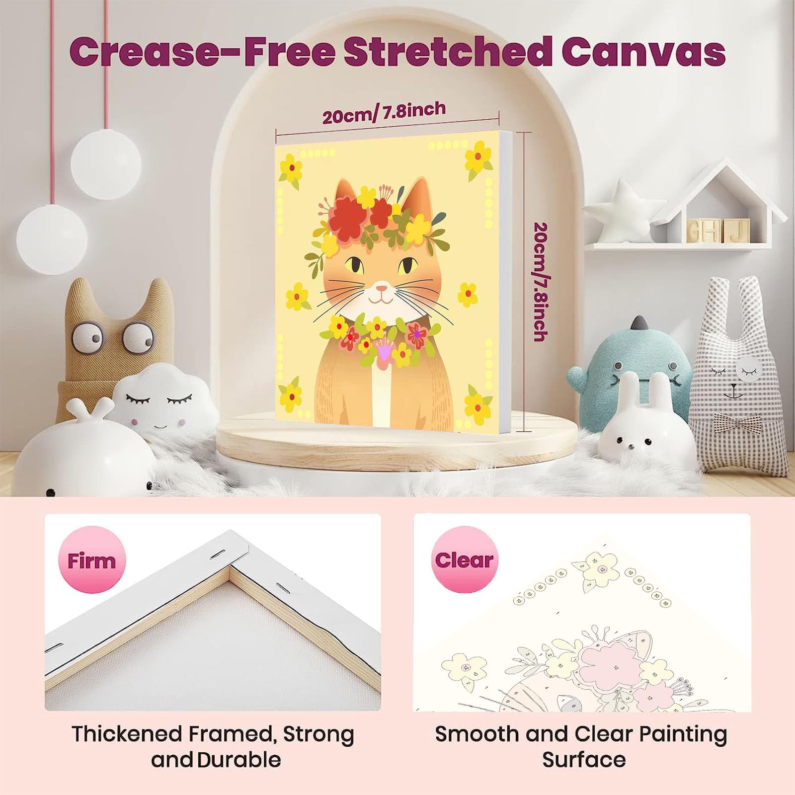 Pujeknm 4 Pack Cat Paint by Numbers for Children with Wooden Frame Animal Paint by Numbers Kids Ages 6-8-12 - Image 2