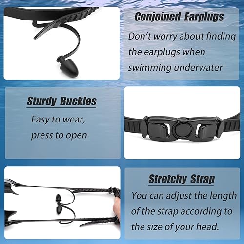 Miniatura 10 de Gafas de natación miopes -2.0D a -8.0D, gafas de natación antiniebla miopes con lente transparente, protección UV sin fugas