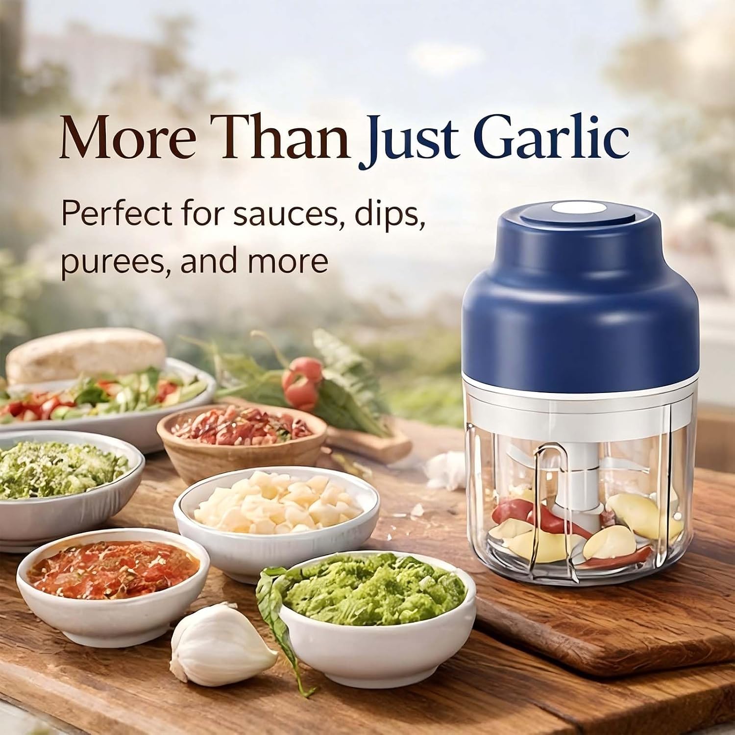 Electric Garlic Chopper Mini, Cordless Mini Food Chopper With 6 Blades, 320ml Small Garlic Grinder For Onion Chili Ginger, Rechargeable Kitchen Gadget (2, Green)