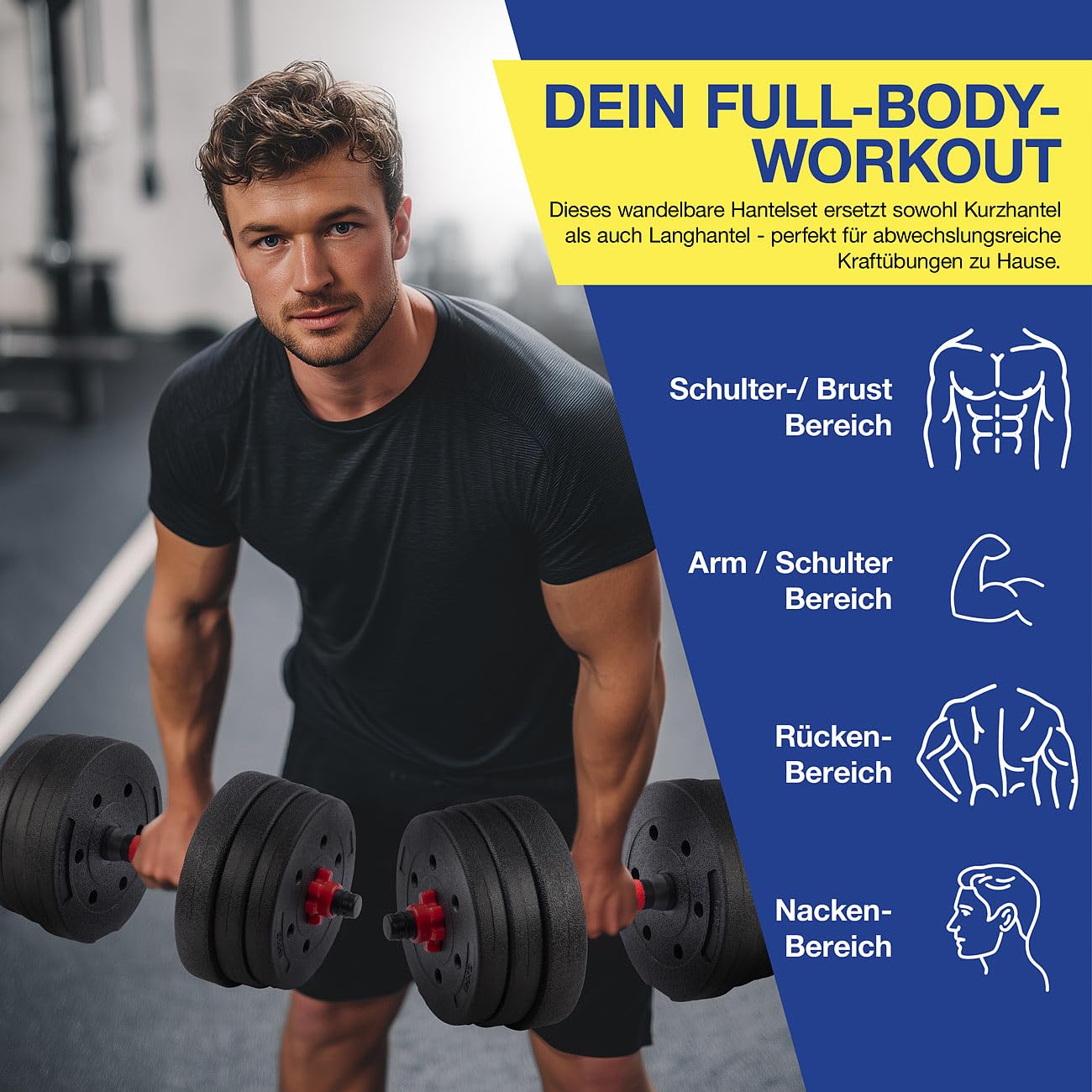 PEARL Sports Hantel: 2in1-Kurz- und Langhantel-Set, 29 kg, verstellbar, Sternverschlüsse (Kurzhantel, lang Hantel, Trainer)