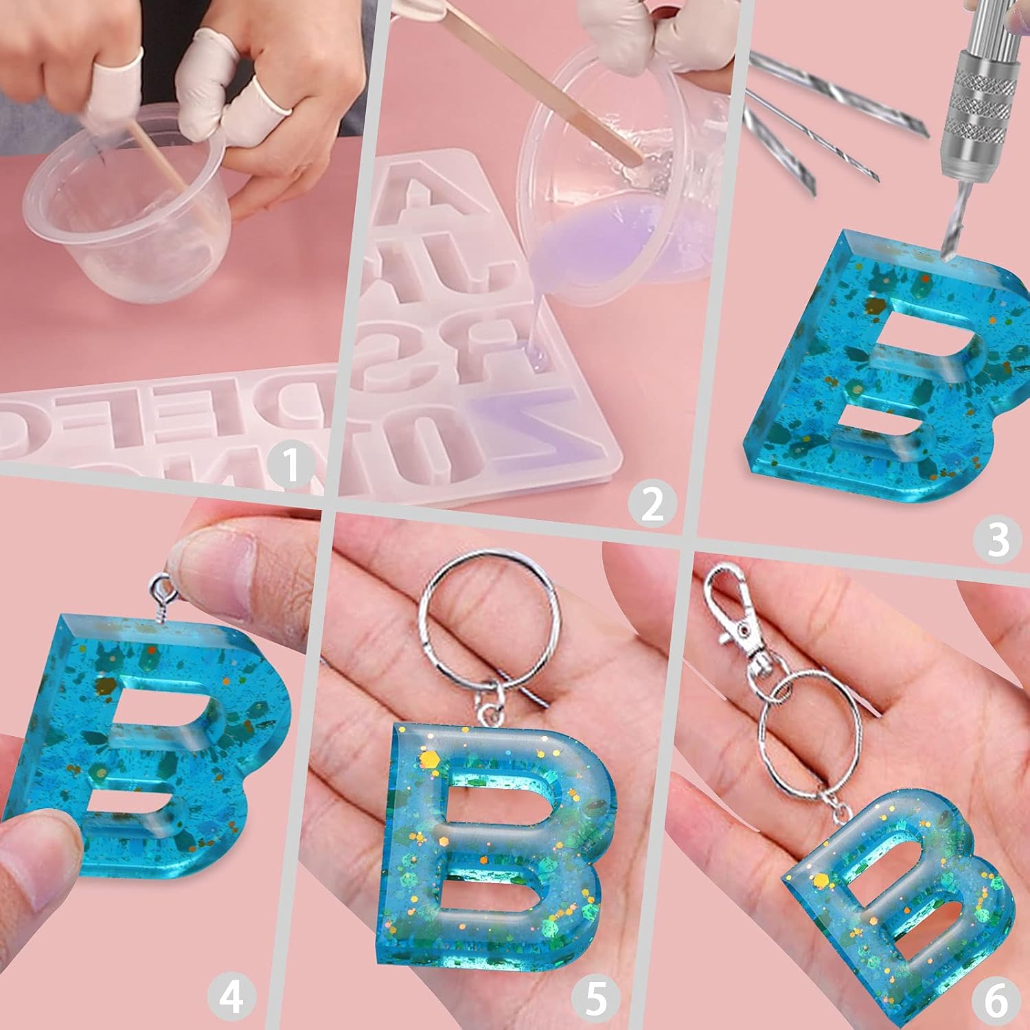 Abomet Resin Mold,Resin Kit,Silicone Keychain Mold for Epoxy Resin, Alphabet Letter Molds for Resin Jewelry,Backwards Number Molds Reverse Letters DIY Molds with Accessories