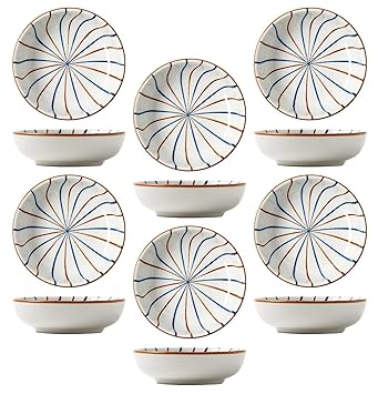 pepplo Ceramic Dip Bowls Set Porcelain Dip Mini Bowls Soy Sauce Dish/Bowls for Tomato Sauce, Soy, BBQ (Type-A, Set of 6)