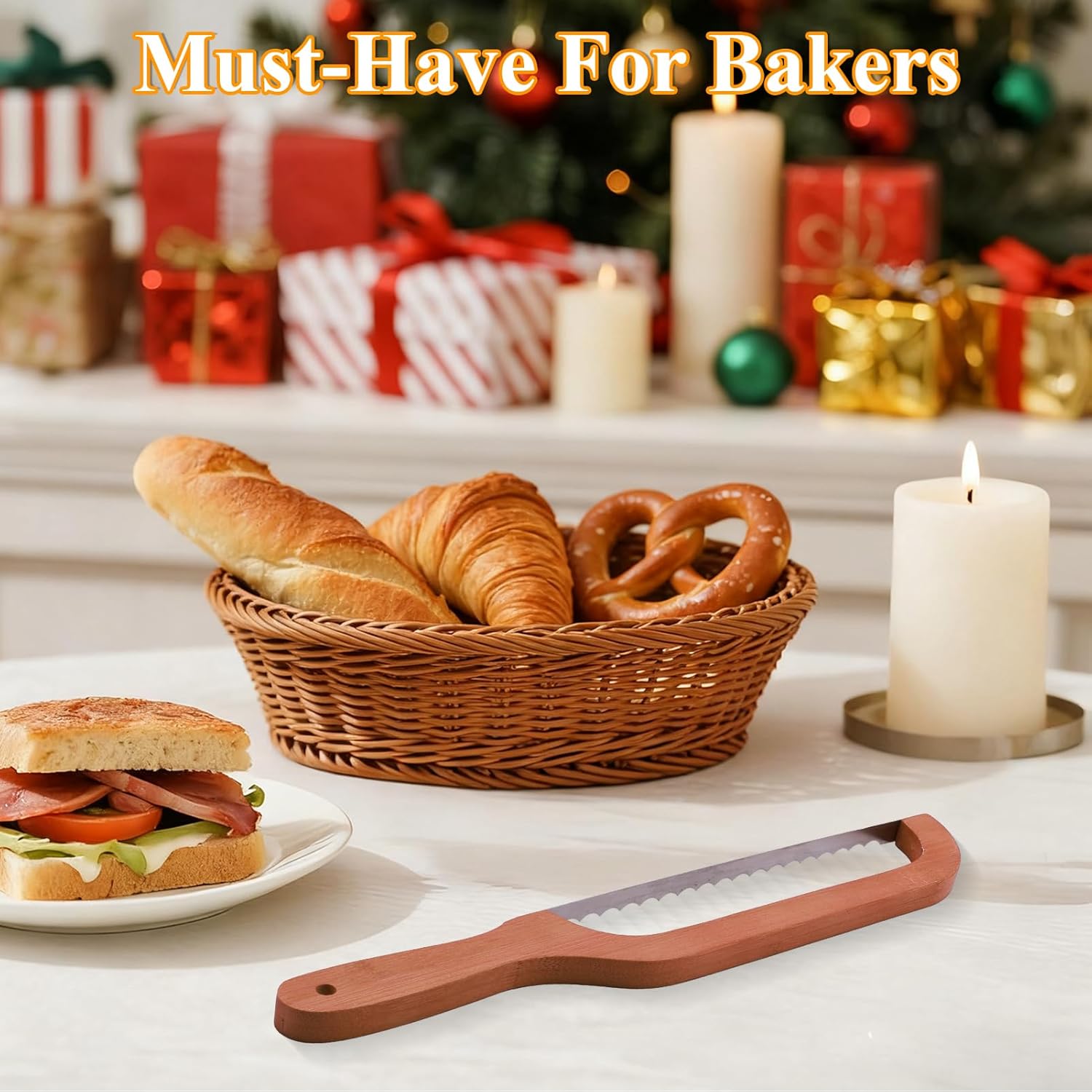 cyrico Bread Knife, 15.7" Bread Slicer for Homemade Sourdough Baguettes Bagels, Premium Stainless Steel Sourdough Knife for Slicing, Ultra-Sharp Bow Loaf Cutter Serrated Slicer Saw with Wooden Handle - Image 7