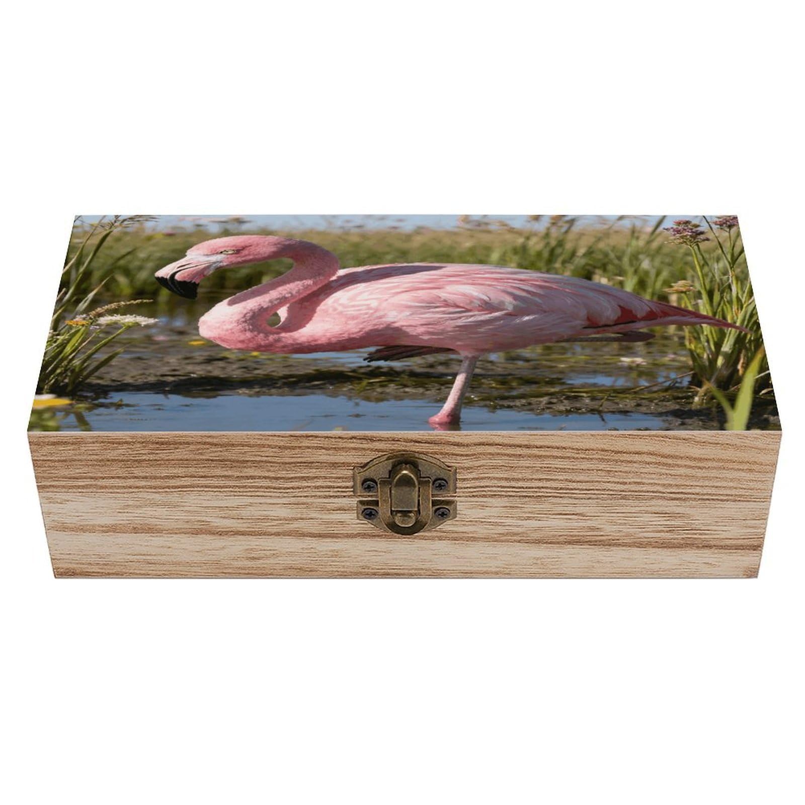 VstaDank Pink Flame Perching on The Marsh Wooden Storage Box with Hinged Lid Natural Wooden Box Beautifully Keepsake Boxes Vintage Wood Boxes Jewelry Organizer Trinket Storage Chest Unique Gift