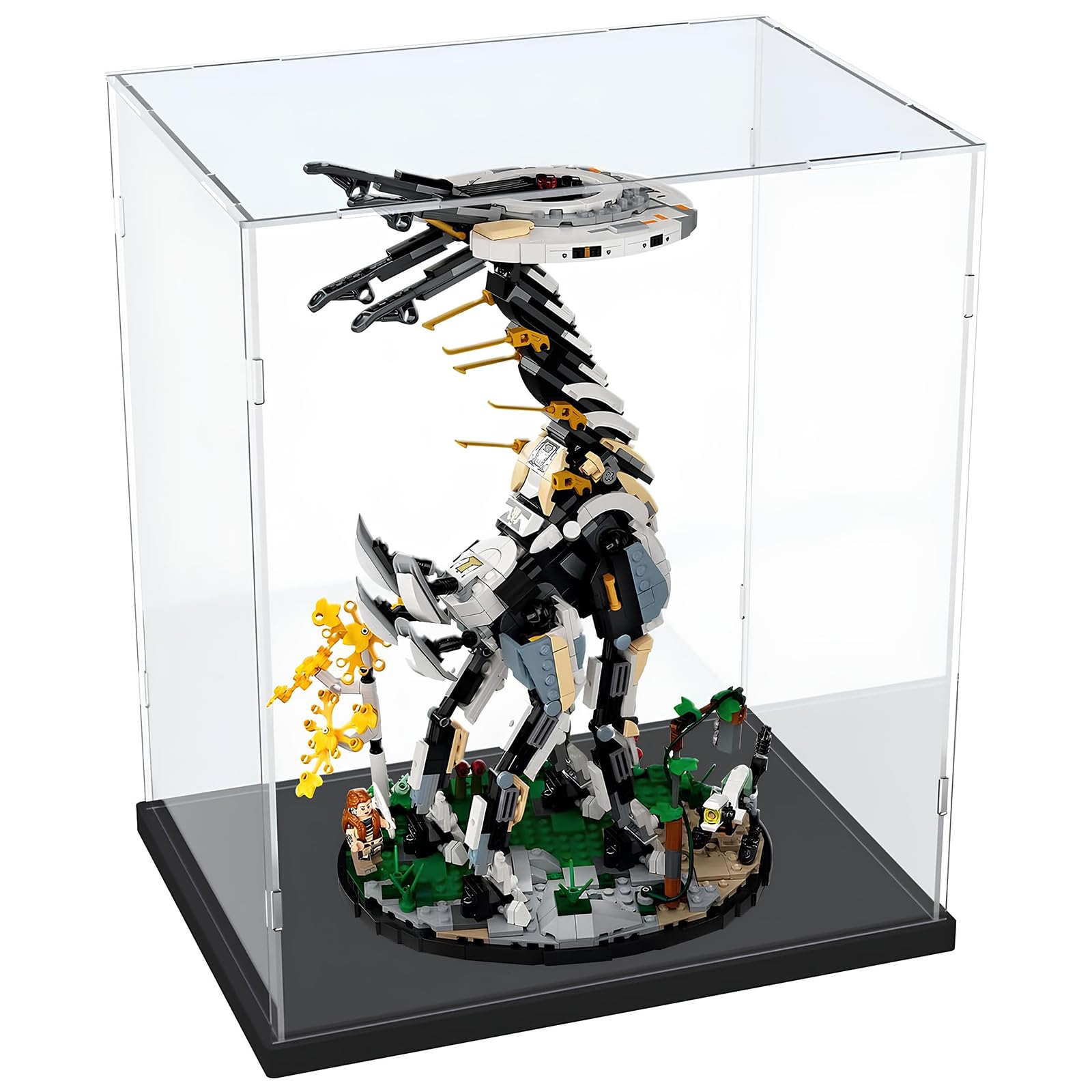 Vitrine pour collections avec socle noir, 60x60x60 cm / 24x24x24 po, Vitrine acrylique transparente, Présentoir transparent pour salon, chambre à coucher, bureau