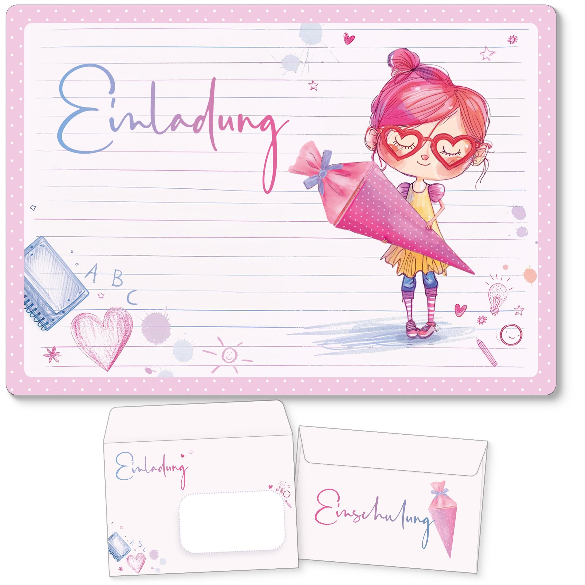 Einschulung Einladungskarten – 12 Stück Mit Dino-Motiv, 14,8x10,5 Cm, Inkl. Umschläge