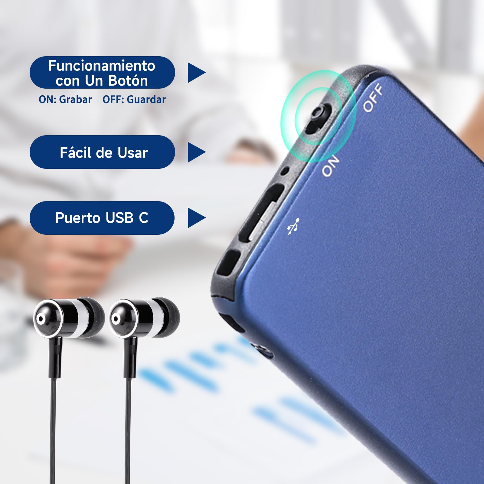 64GB Mini Grabadora de Voz, Vormooi Grabadora con Activación por Voz y Cancelación Inteligente del Ruido 2159, Grabador de Audio para Clases Reuniones Entrevistas Discursos