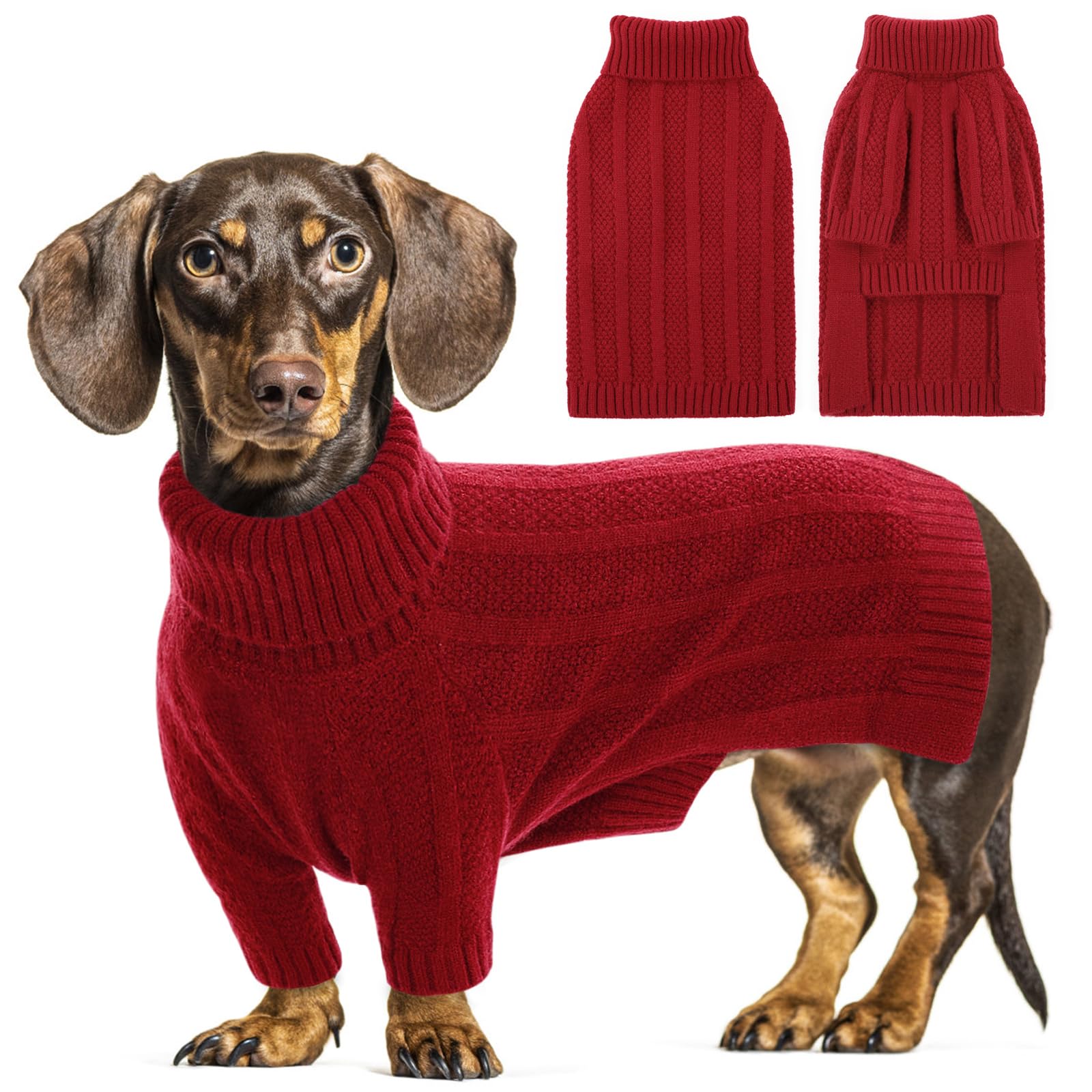 Queenmore Dog Jumpers Small, Knitted Turtleneck Dog Christmas Outfit for Yorkshire Poodle, Cockapoo, Pomeranian (Red, S)