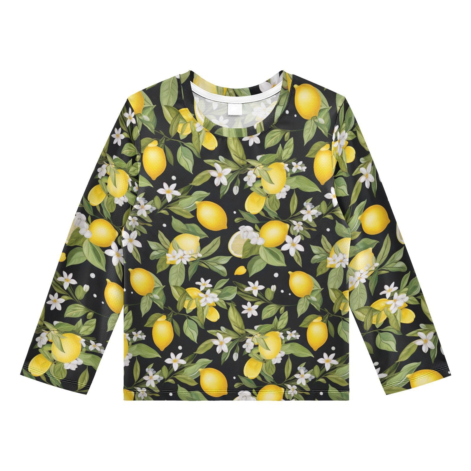 Lemon Flower Branches Black Pattern Boys Rash Guard Swim Shirts Long Sleeve UPF 50+ Quick Dry Sun Protection Shirt Swimsuit Surf Tops for Toddler Kid Girl Fishing Swimming Outdoor 3T