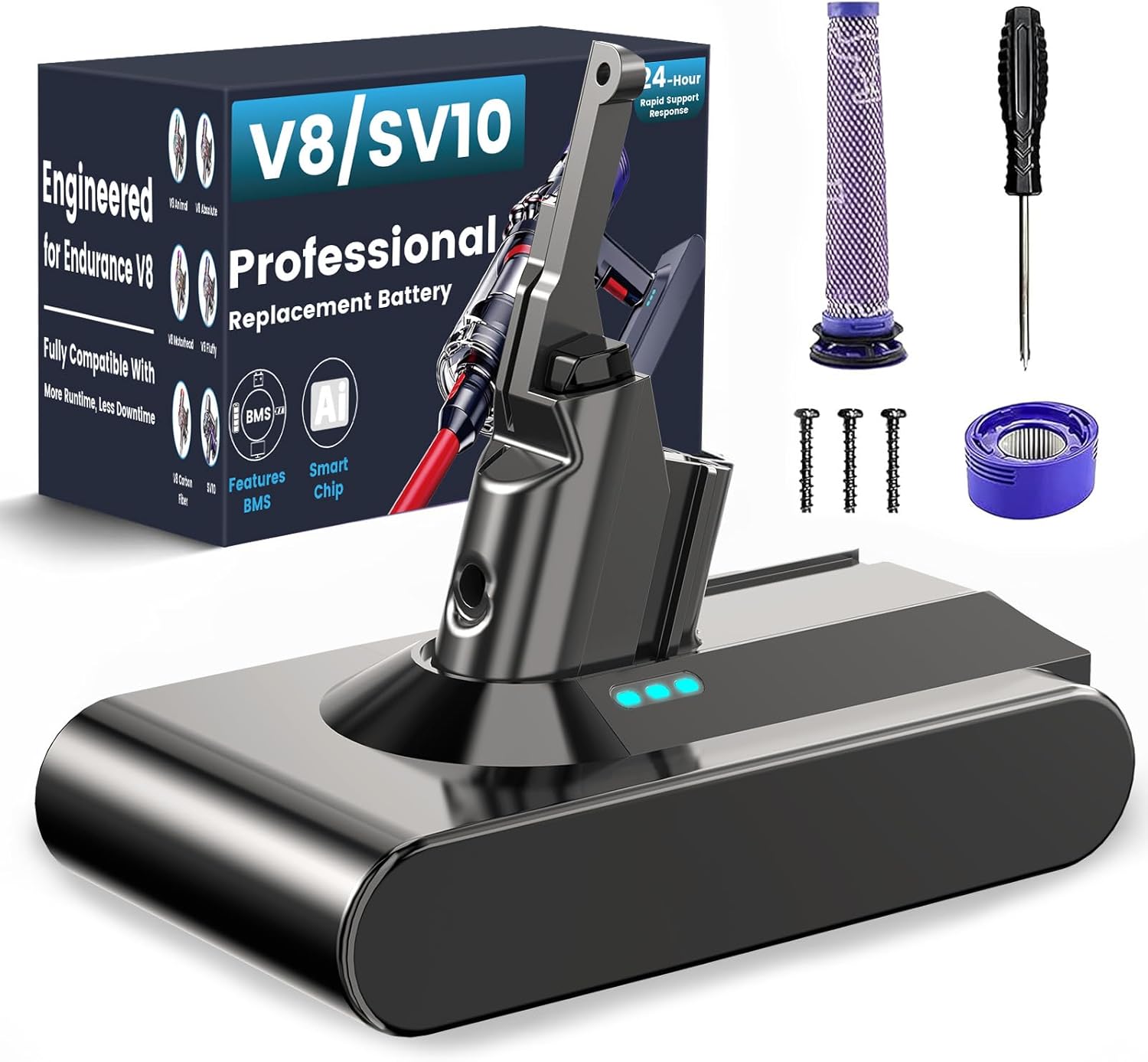 V8 Battery Replacement, Compatible with Dyson V8 Animal, Absolute, Motorhead, Fluffy, 21.6V Li-ion Battery for SV10 215681 Vacuum Cleaners