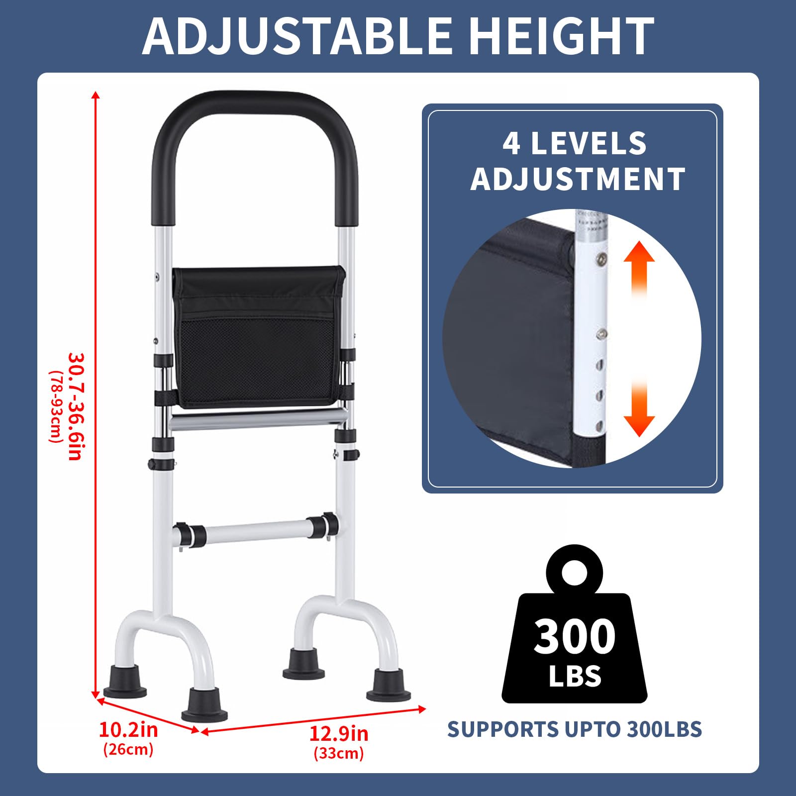 Aide pour Se Lever du Lit, Aide À Se Lever - Support Réglable en Hauteur, Construction Robuste avec Pieds Antidérapants, Idéal pour Plus De Sécurité Et De Confort Lors du Levée