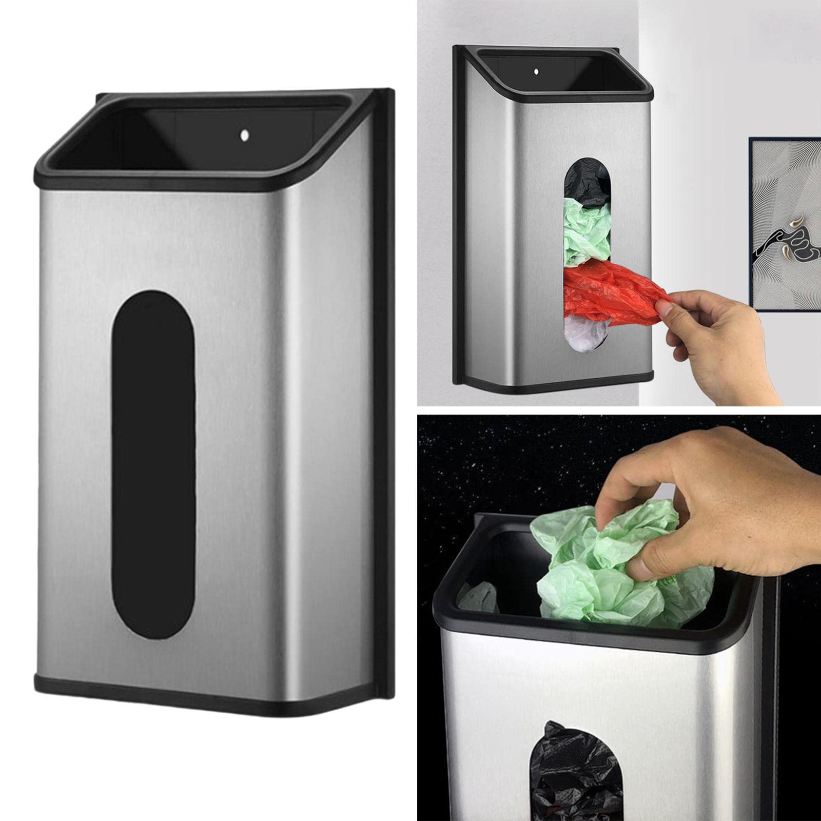 F Fityle de Bolsas de Montaje en Pared para comestibles, dispensador, de Almacenamiento de Material Acero Inoxidable Cepillado con una Abertura Extra