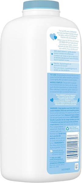 Johnson's Baby Powder, Naturally Derived Cornstarch with Aloe & Vitamin E for Delicate Skin, Hypoallergenic and Free of Parabens, Phthalates, and Dyes for Gentle Baby Skin Care 623g - 5