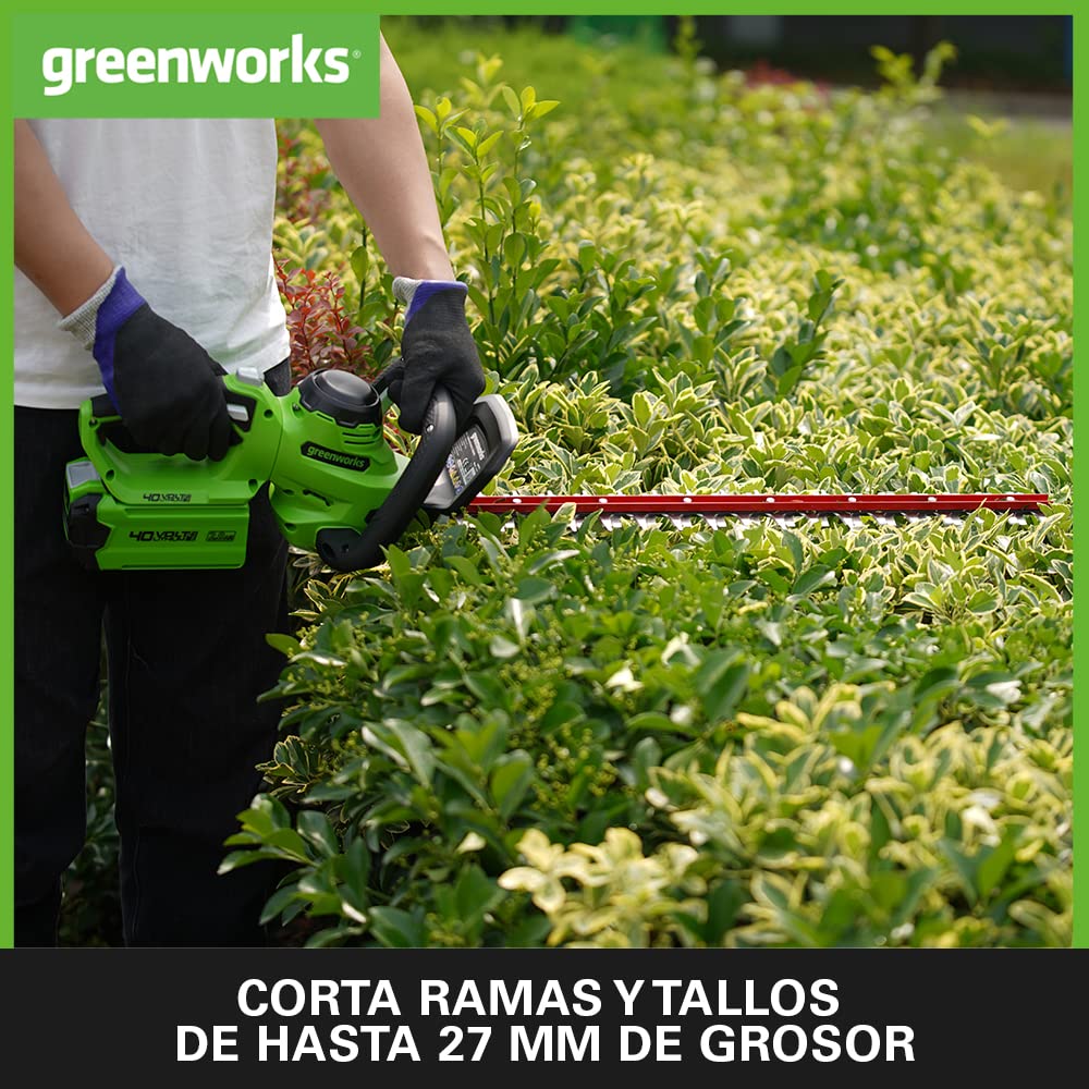 Greenworks G40HT61 Cortasetos a Batería, Cuchilla de Doble Acción 61 cm, Corta Ramas y Tallos de Hasta 27 mm Grosor, 3000 spm SIN Batería (40 V) ni Cargador, 3 Años de Garantía