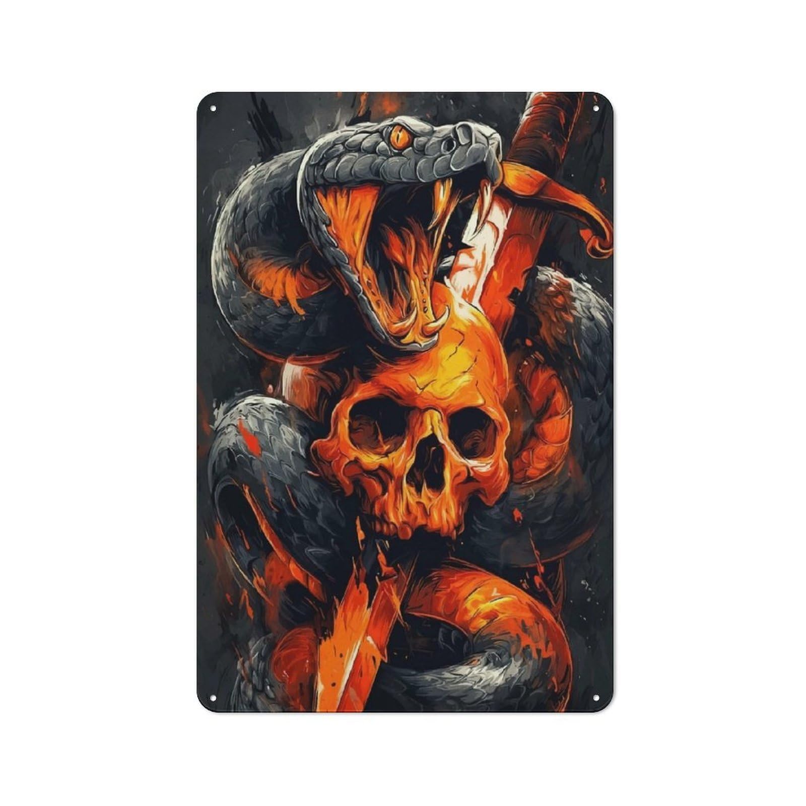 Junmoney Snake Skull Sword Tin Wall Plaque 30X20cm With For Garage Or Workshop, For Living Room, Hallway And Entrance Wall Decor