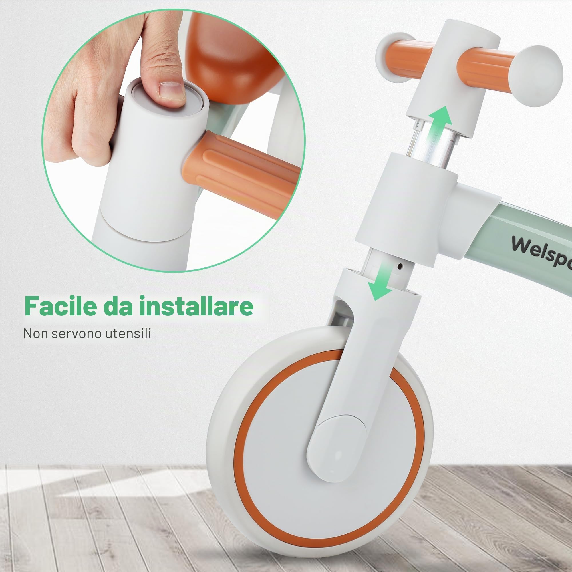 welspo Bicicletta da corsa per bambini a partire da 1 anno, per 12 – 24 mesi, giocattolo, prima bicicletta antiscivolo, per ragazzi e ragazze, come regalo (verde)