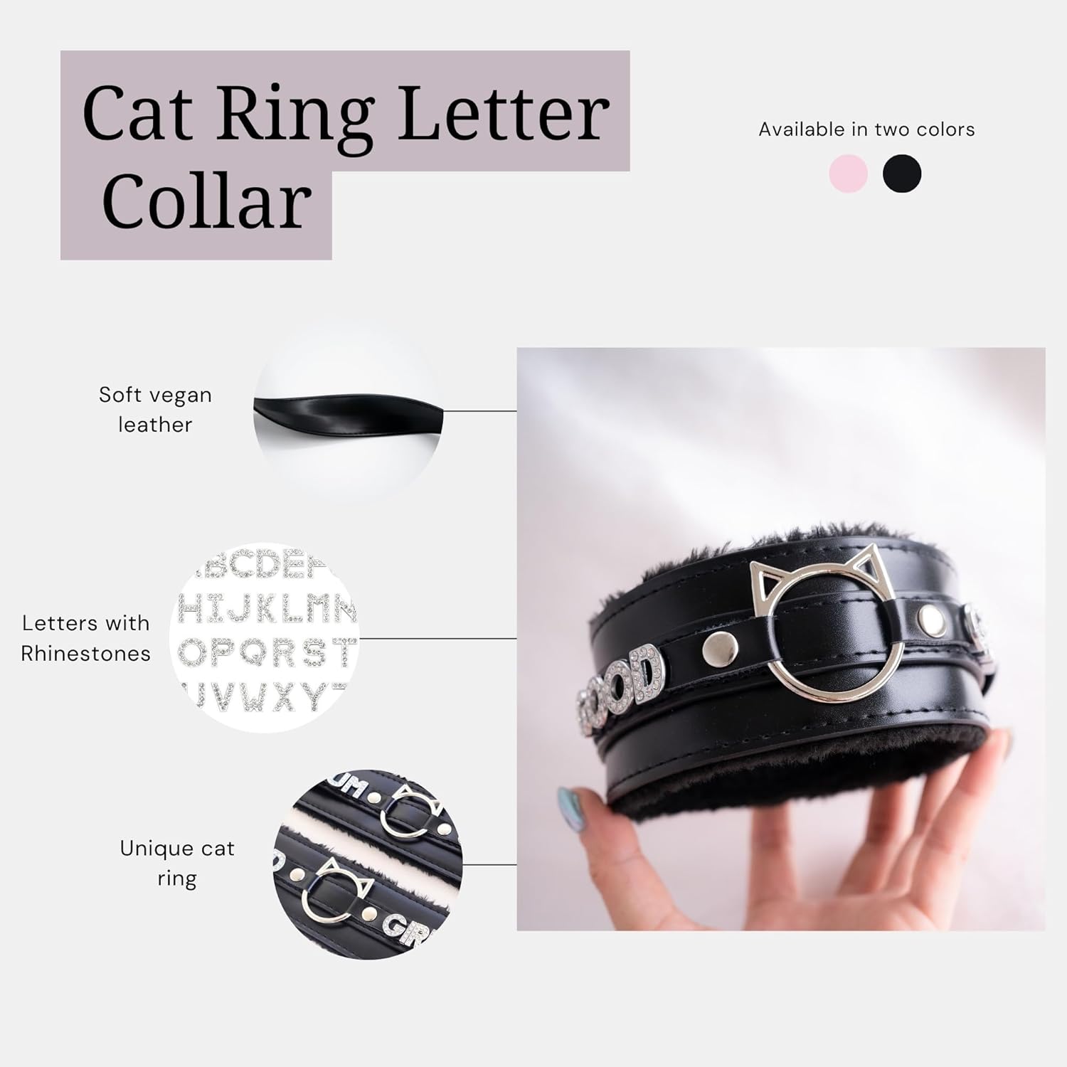 Handmade Collar Choker Necklace for Women – Cat Ear O-Ring Punk Goth Letter Choker,Black/Pink Furry Alt Fashion Jewelry - Image 3