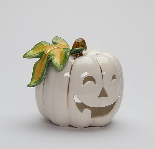 Miniatura 5 de Cosmos Gifts 21073 Portavelas de calabaza blanca con oro 4 14 "H