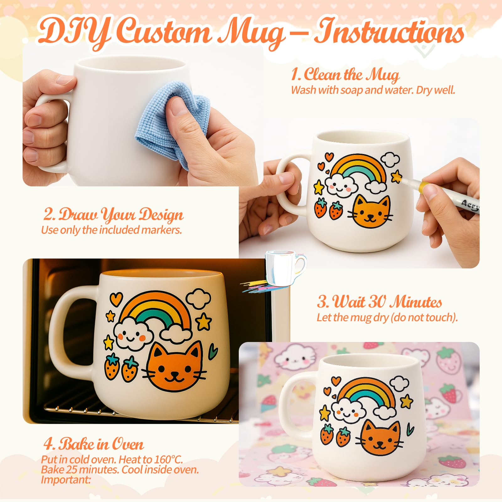 Kit Peinture Céramique MDDK - 2 Tasses à Peindre + 12 Feutres + Guide DIY - Cadeau Créatif