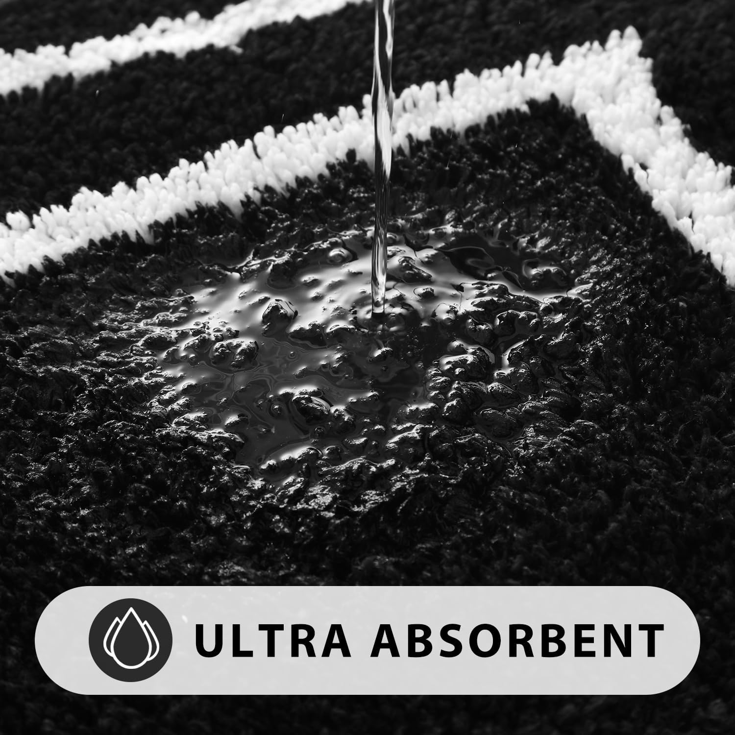 Uphome Juego de 3 tapetes de baño de microfibra suave lanuda con tapete de inodoro en forma de U, absorbentes, antideslizantes, lavables, tapetes de baño modernos geométricos negros para fregadero,