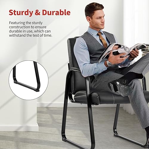 Miniatura 4 de CLATINA Silla de invitados de cuero con reposabrazos acolchado, sala de espera, sillas de invitados, oficina, estacionaria, recepción, silla