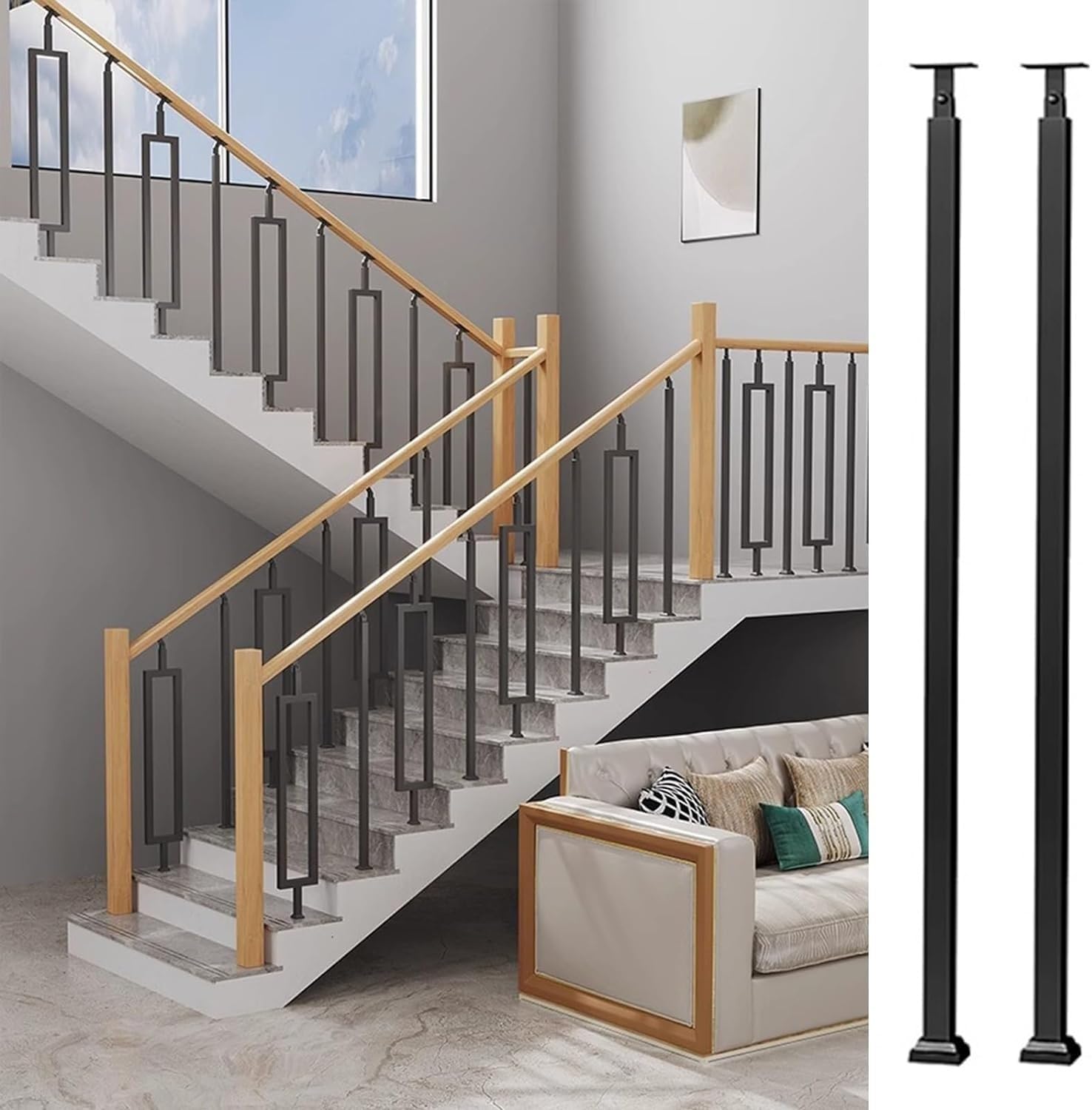 Rambarde d escalier de Type D en métal noir hauteur 85 cm pour couloir intérieur