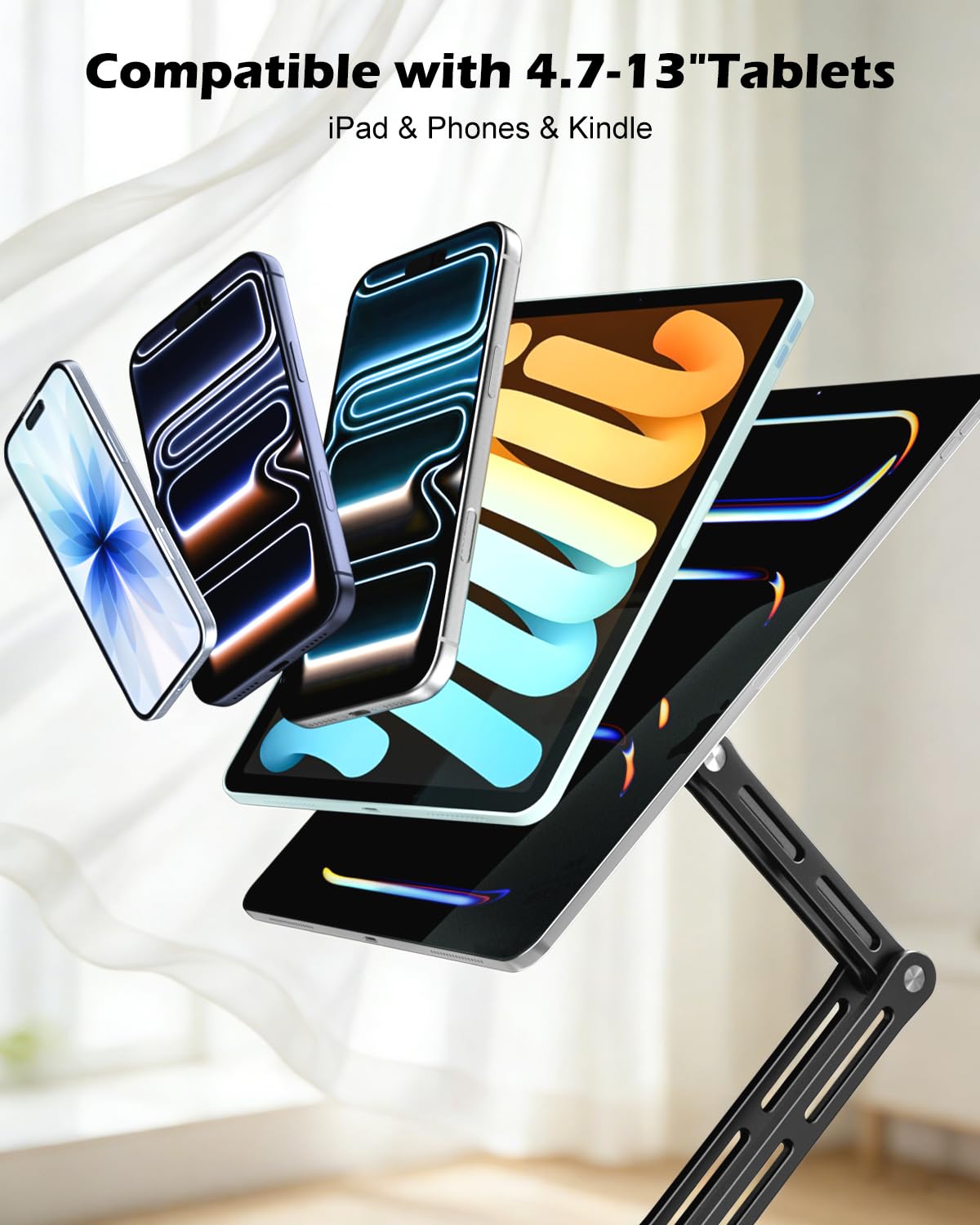 CloudValley Soporte Magnético Tableta, Soporte extensible de Aluminio para Tablet, [Ajustable en Múltiples ángulos 360° y Plegable] para iPad Pro/Air/Mini de 4.7 a 13", Galaxy Tab, Teléfonos y Tablets