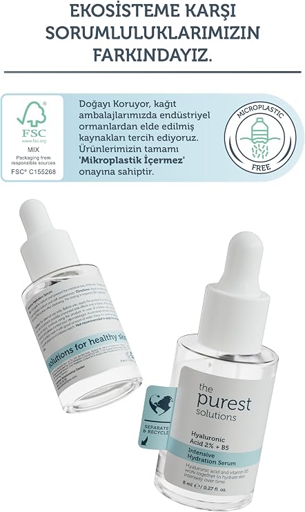 The Purest Solutions Yoğun Nemlendirme ve Dolgun Görünüm Etkili Yenileyici Hyalüronik Asit Cilt Bakım Serumu, Seyahat Boy 8 ml