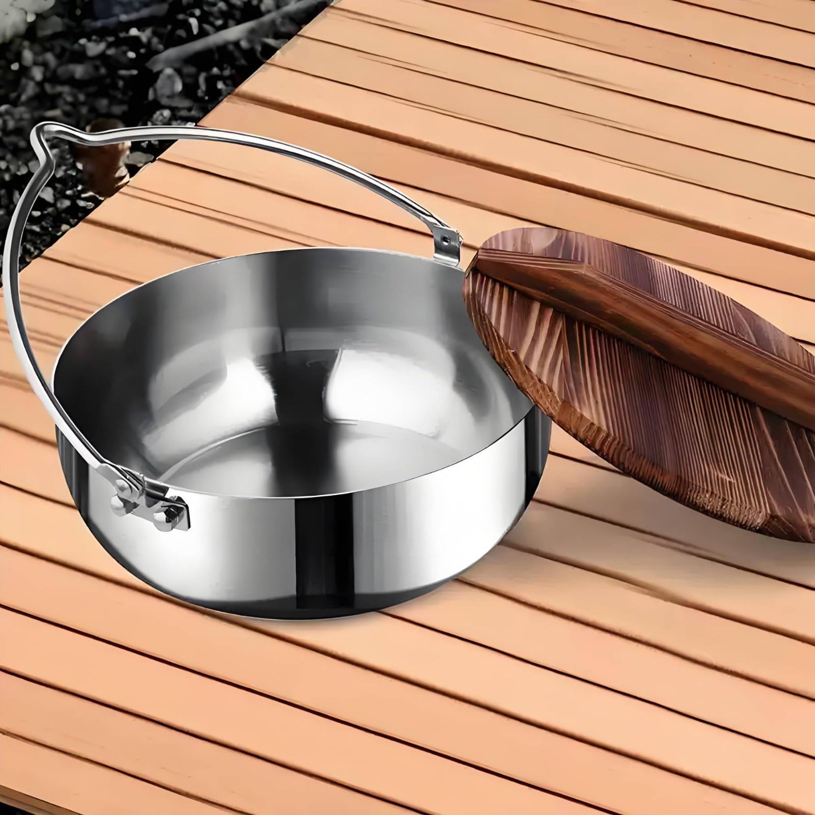 Olla Colgante de Acero Gran Capacidad Olla Colgante de Camping Resistente a la Deformación Camping con Tapa para Fogata, 18 Cm, Modelo A