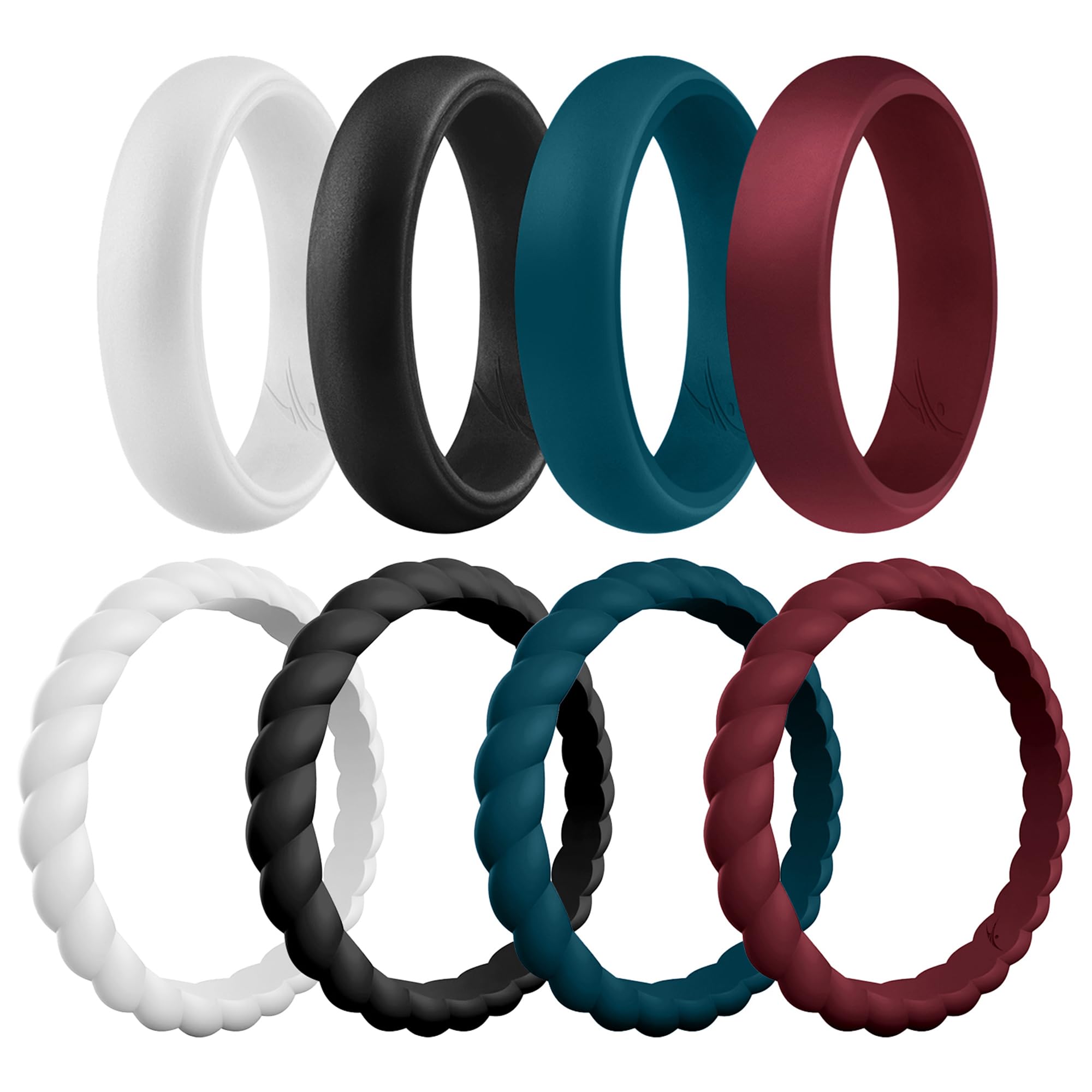 Womens Silicone Rings - Thin Braided Point Stackable Rubber Silicone Wedding Band & Rubber Engagement Ring for Her - Breathable Comfort Fit Silicone Rings for Him - Bridal & Anniversary Jewelry