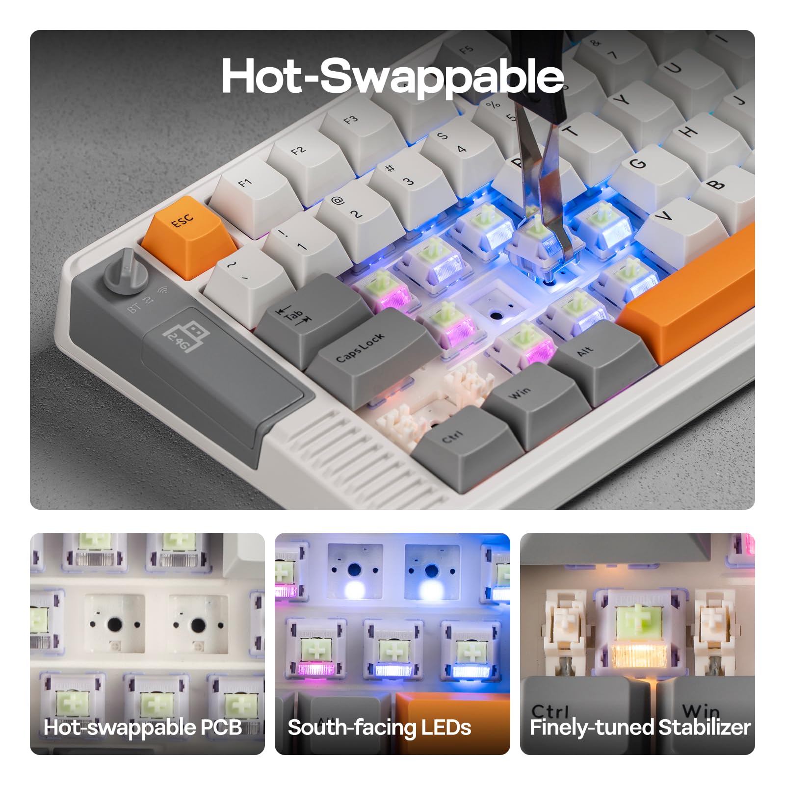 EPOMAKER RT85 Wireless Mechanical Keyboard with Joystick & DIY Screen, 8000mAh, BT/USB/2.4Ghz, Gasket, 5-Layer Paddings, Hot-Swap, PBT Keycap, 75% Gaming Keyboard (Retro White, Creamy Jade): Retro White Creamy Jade