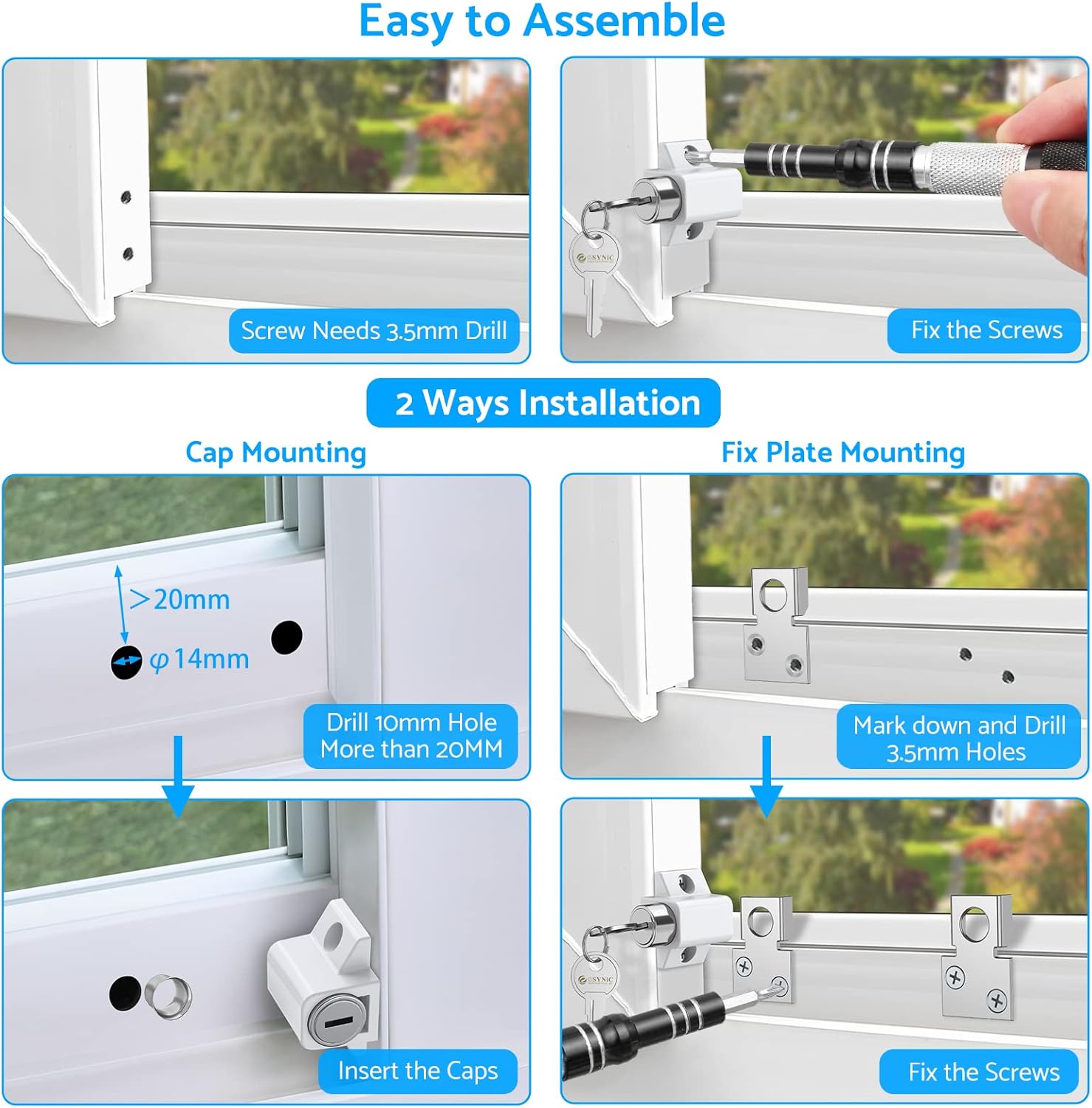 Buy eSynic 2Pcs Sliding Door and Window Lock Sliding Patio Door Catches