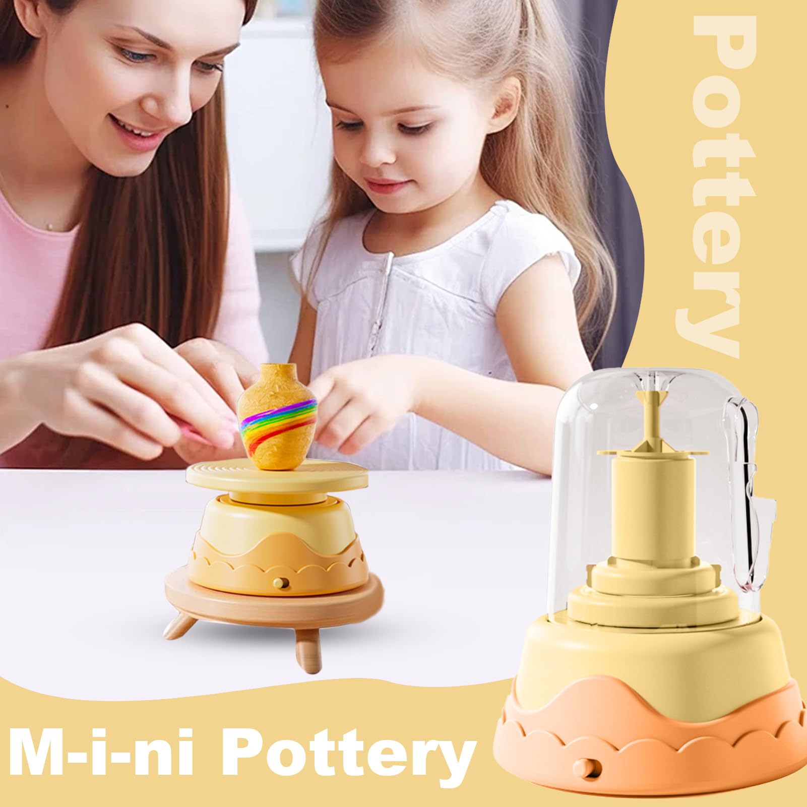 Pottery Kit, Clay Wheel, Air Dry Sculpting Set, Handmade Ceramics Tools, Beginner Craft Supplies for Adults and Kids, Creative Art Project, Studio Activity 5.12x5.12x5.91 Inch