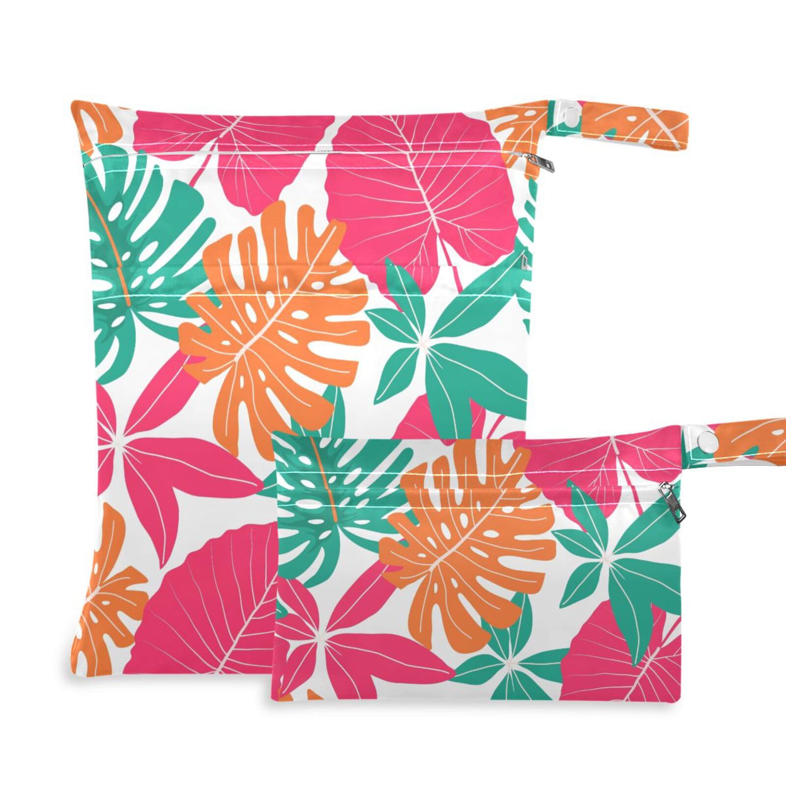 susiyo 2 Pcs Wet Dry Bag Bright Plants Waterproof Reusable Baby Cloth Diaper Wet Bags with 2 Zipper Pockets for Breast Pump Parts Travel Beach Pool Gym Yoga Swimsuits Wet Clothes