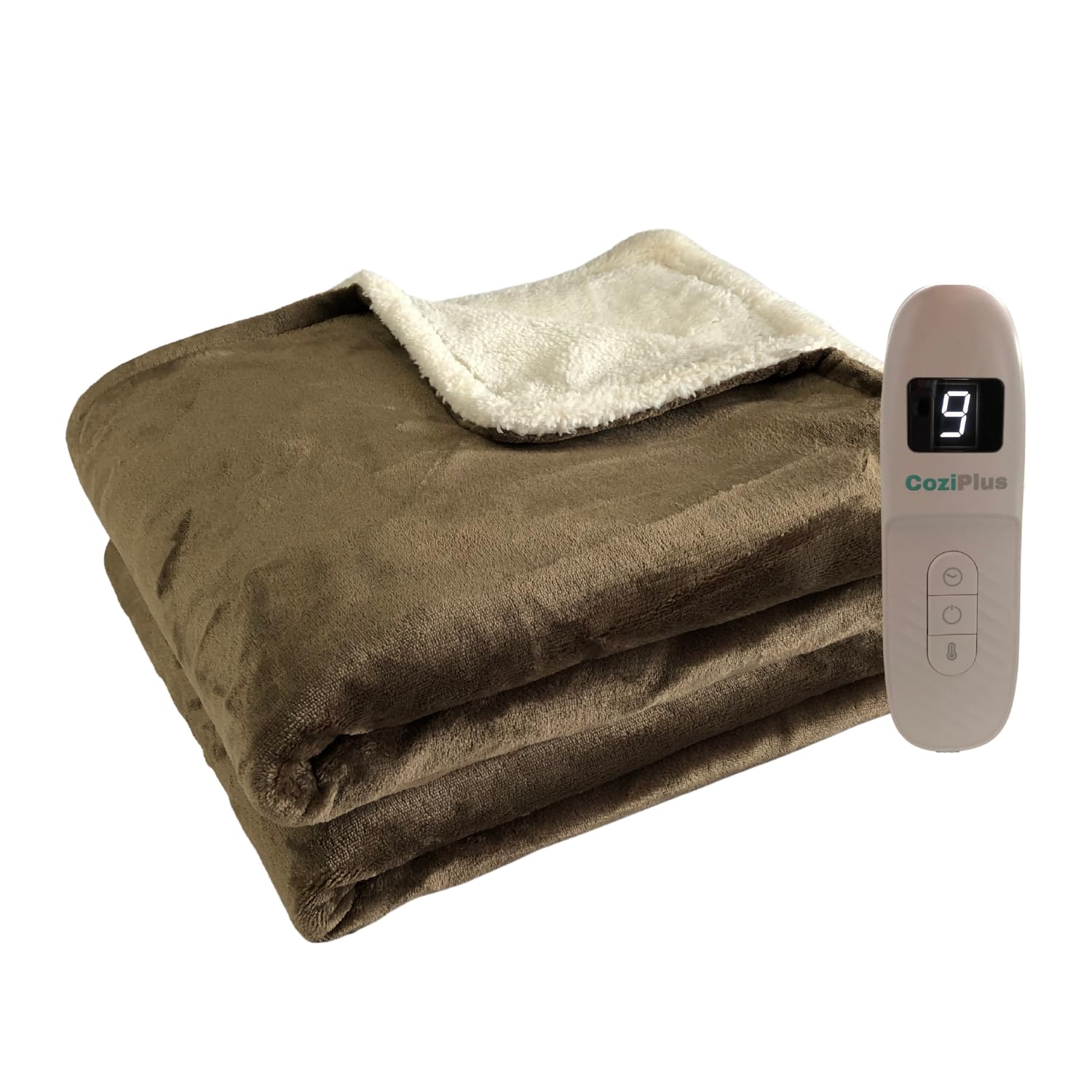 CoziPlus Heated Throw Electric Blanket Brown, 9 Heat & Timer Controller, XL