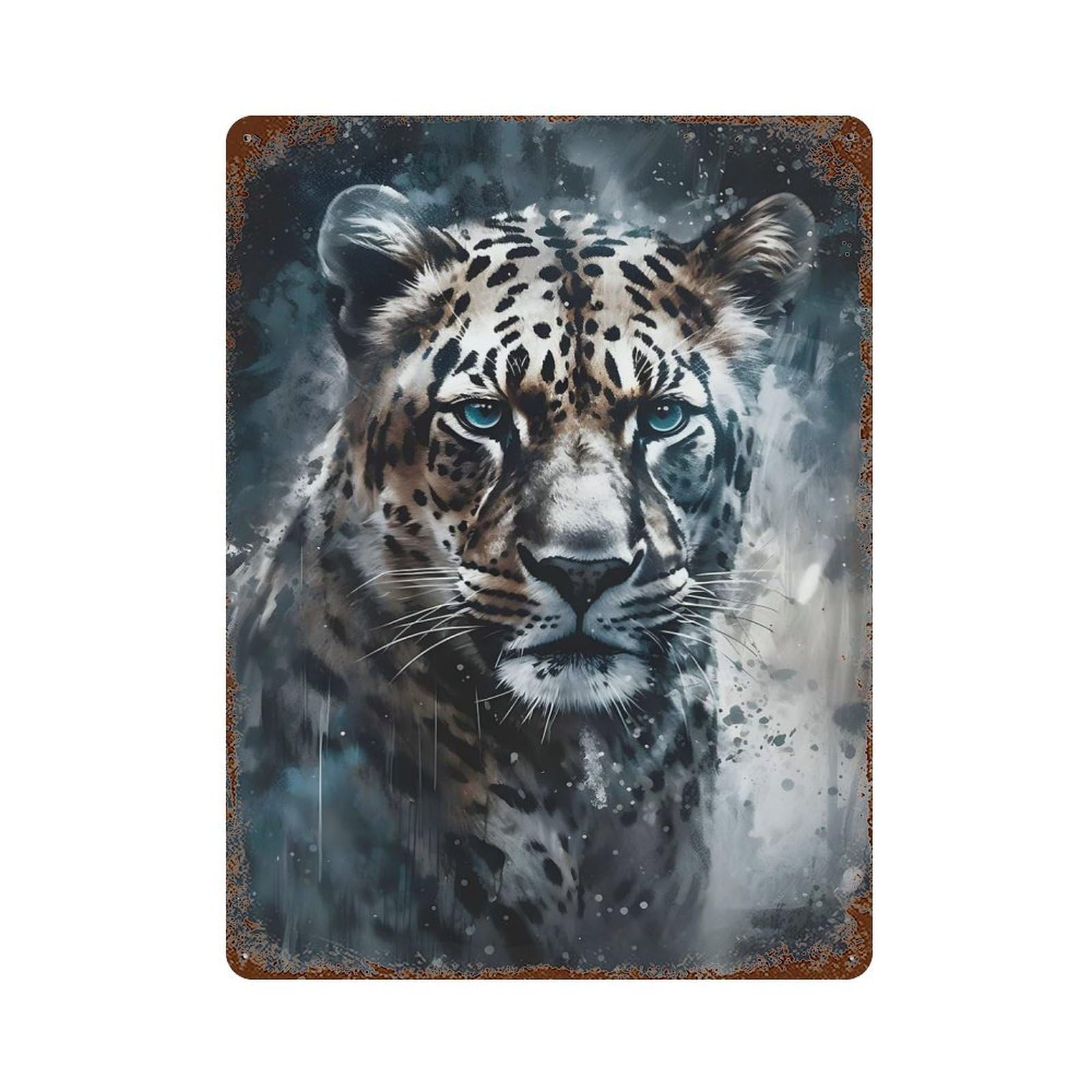 Leopard Portrait Painting 15.7"x11.8" Rusty Metal Tin Sign, Novelty Wall Decor for Cafe, Home Bar And Lounge Decor