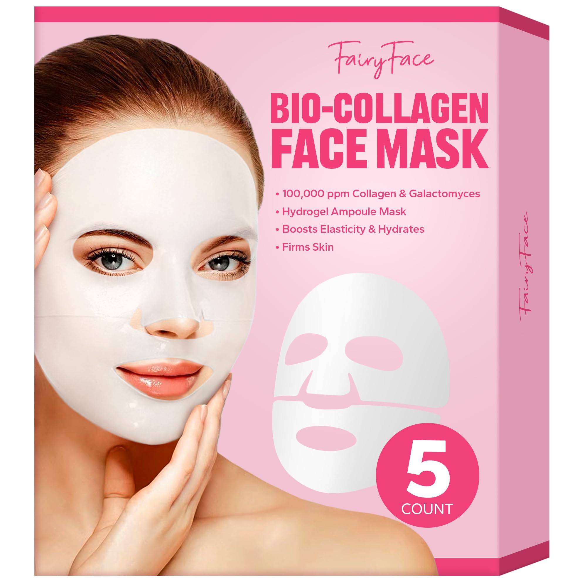 Bio-Collagen Face Mask (5 Count), Deep Collagen Anti-Wrinkle Lifting Mask, Overnight Face Mask, Bio-Collagen Moisturising Mask, Boosts Elasticity & Hydrates, Collagen Night Wrapping Mask