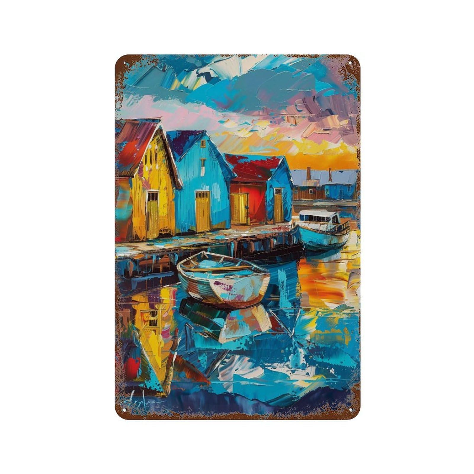 HDURYEYRYY Geometric Harbor Sunset Sailboat 03 Wall Retro Iron Vintage Art Metal Tin Sign Poster Modern Home Cofffee Club Art Bar Shop Decor 30x20cm