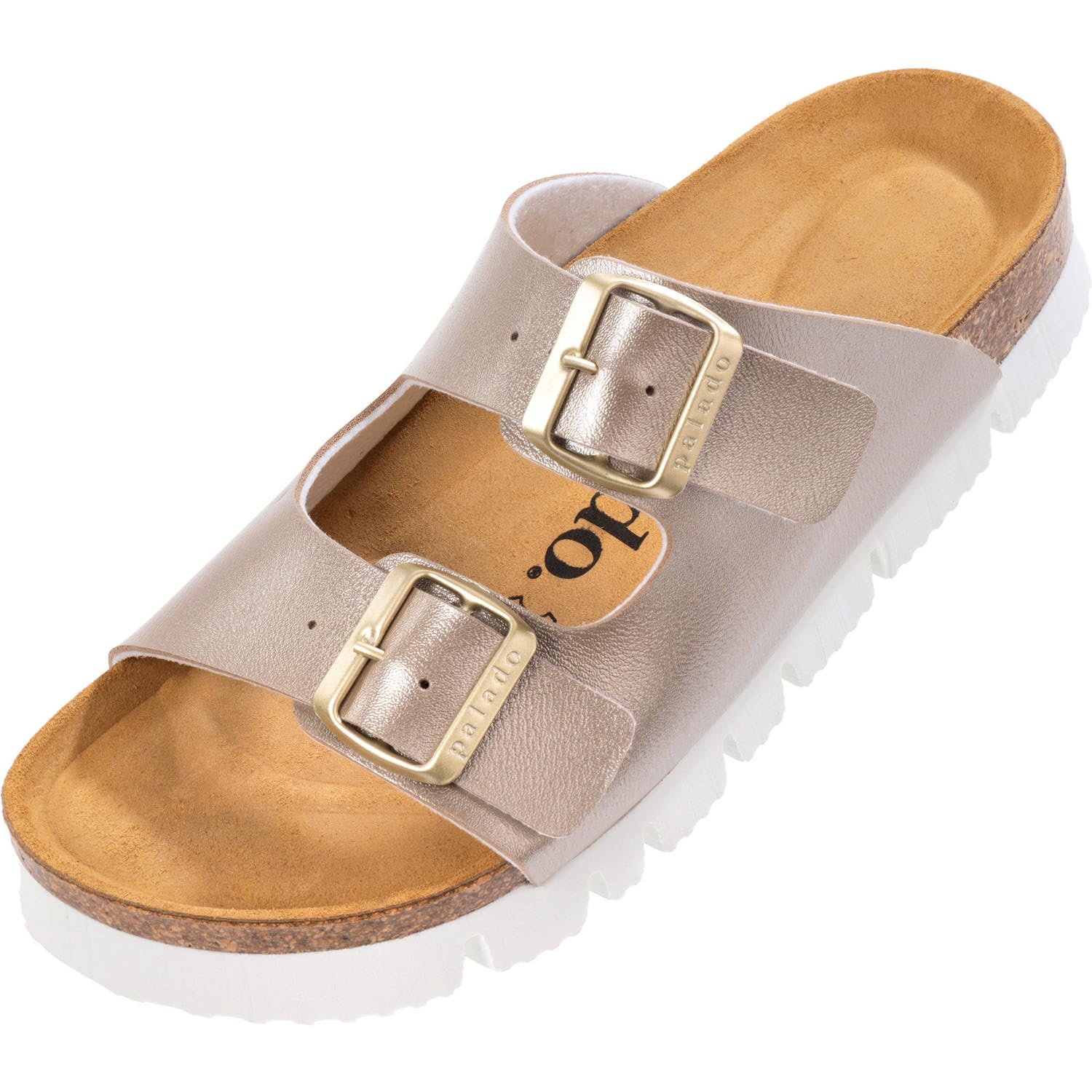 Palado Damen Pantoletten Korfu PL Lack - Sandalen Made in Spain - elegante Hausschuhe mit Kork-Fußbett - modische Sommerschuhe
