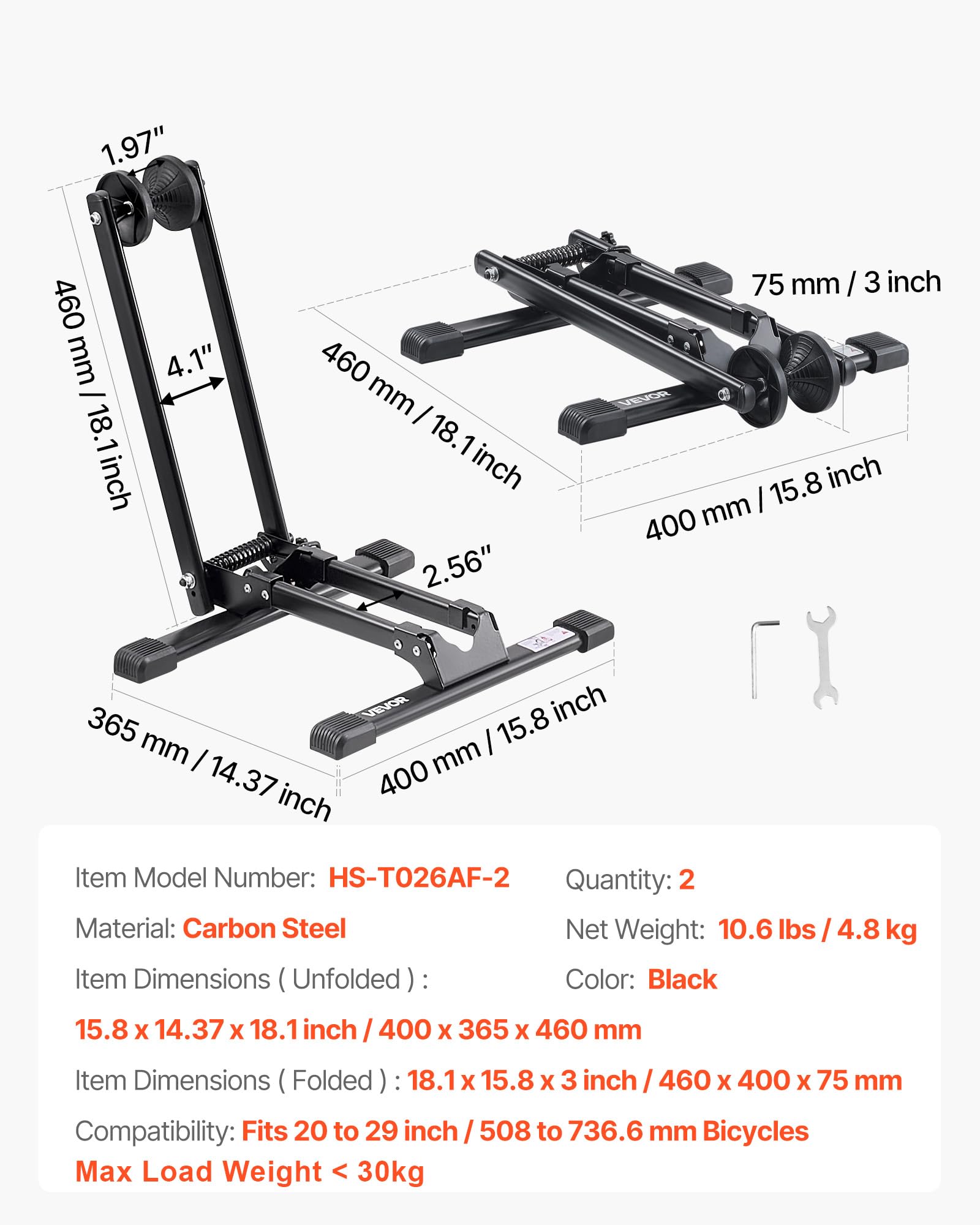VEVOR Bike Racks 2 Pack, Fits 20 to 29 Inch Mountain & Road Bikes, Alloy Steel Rust-Resistant Bike Floor Stand Rack, Foldable Bicycle Stand for Entryway, Garage, Home Bikes Parking & Storage, Black