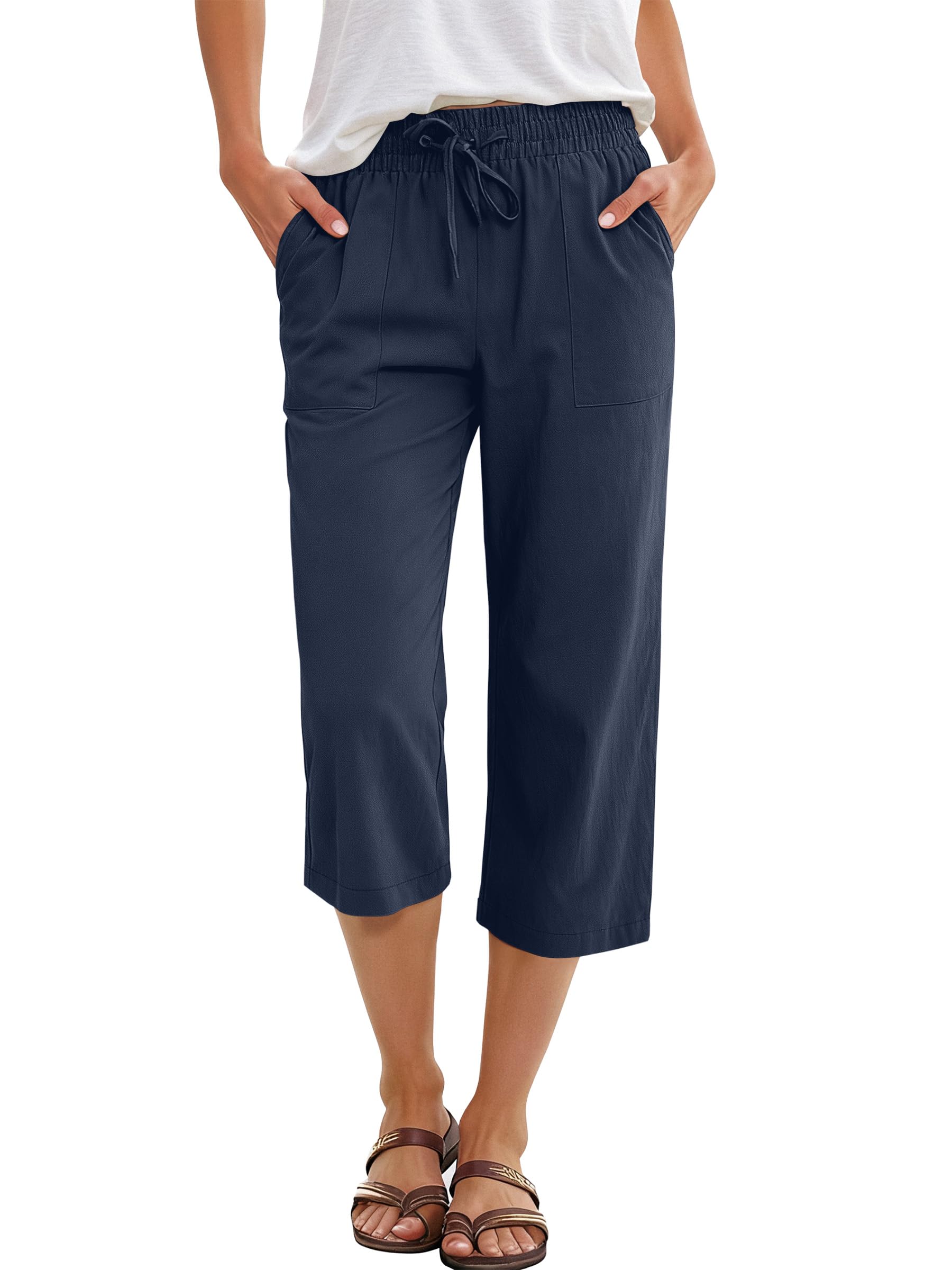 ANRABESS Capris Pants for Women Summer Casual Loose Drawstring Elastic High Waist Straight 2026 Lounge Beach Cropped Trousers