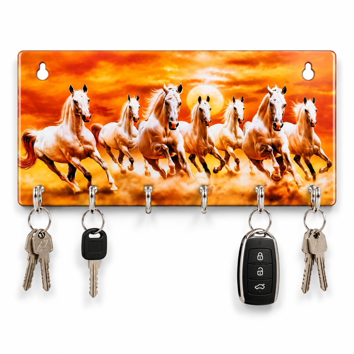 Premium MDF Wood Key Holder for Wall | 7 Running Horses Vastu Key Stand with 6 Hooks | Decorative Wall Mounted Key Hanger Organizer Rack-image-49