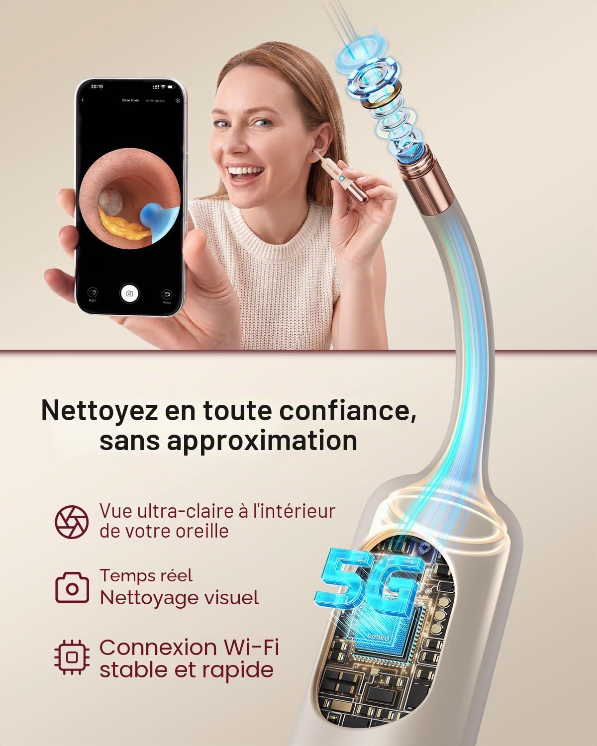 BEBIRD Ultra X Nettoyage Oreille 2K avec WiFi 5G & Gyroscope 360°, Nettoyeur Connecté – Cadeau Idéal pour Passionnés Tech, Parents de Famille, Aides Auditives & Exigeants en Hygiène – Coffret Premium
