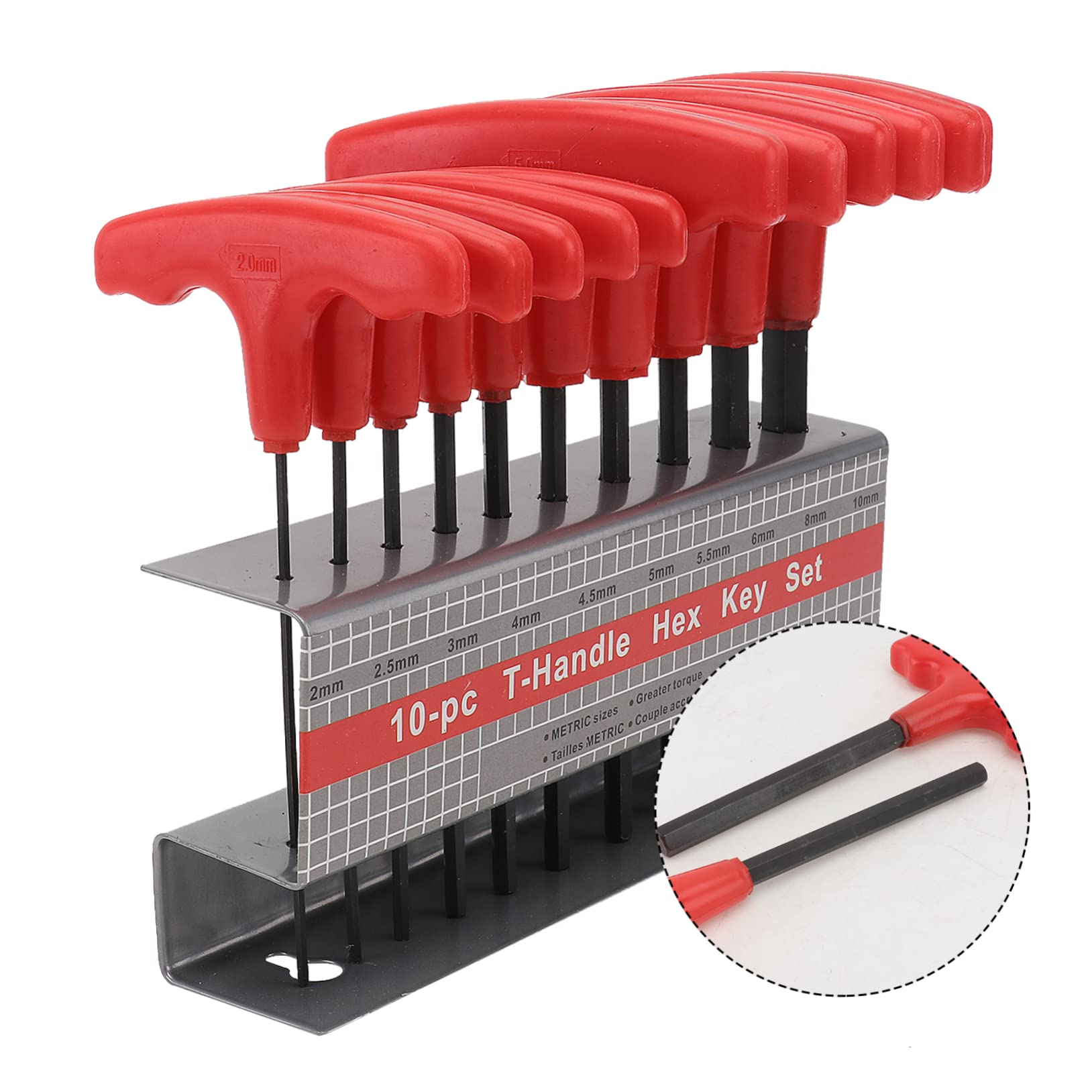SHINEOFI Set di 10 Chiavi a Brugola a T Supporto Rosso Testa Piatta, Acciaio al Cromo Vanadio per Riparazioni e Decorazione