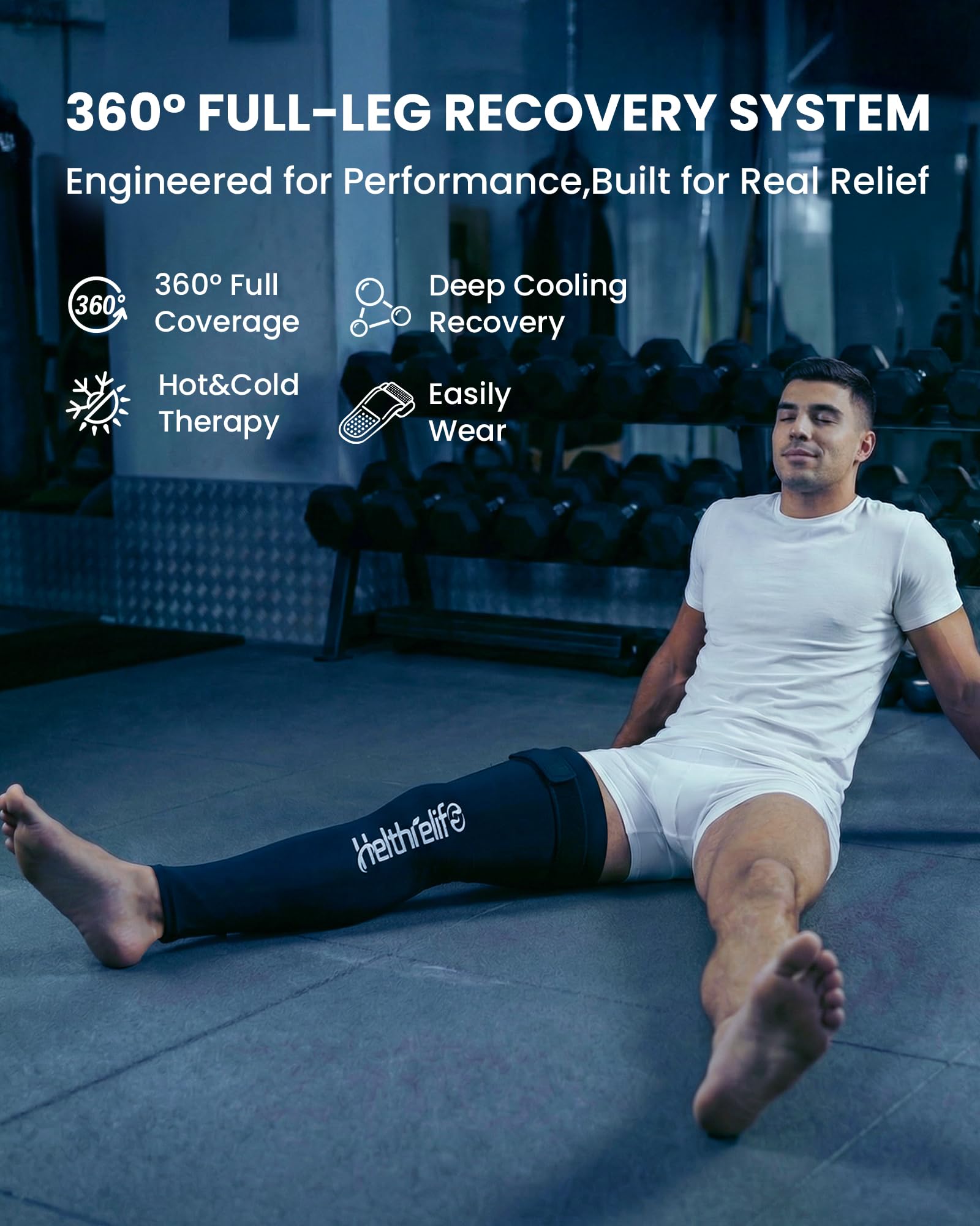 Paquete LCE para toda la pierna con correa y gel refrescante de vanguardia para terapia de frío, paquete LCE de pierna completa para dolor muscular y dolor de pie, pantorrilla a muslo después de la