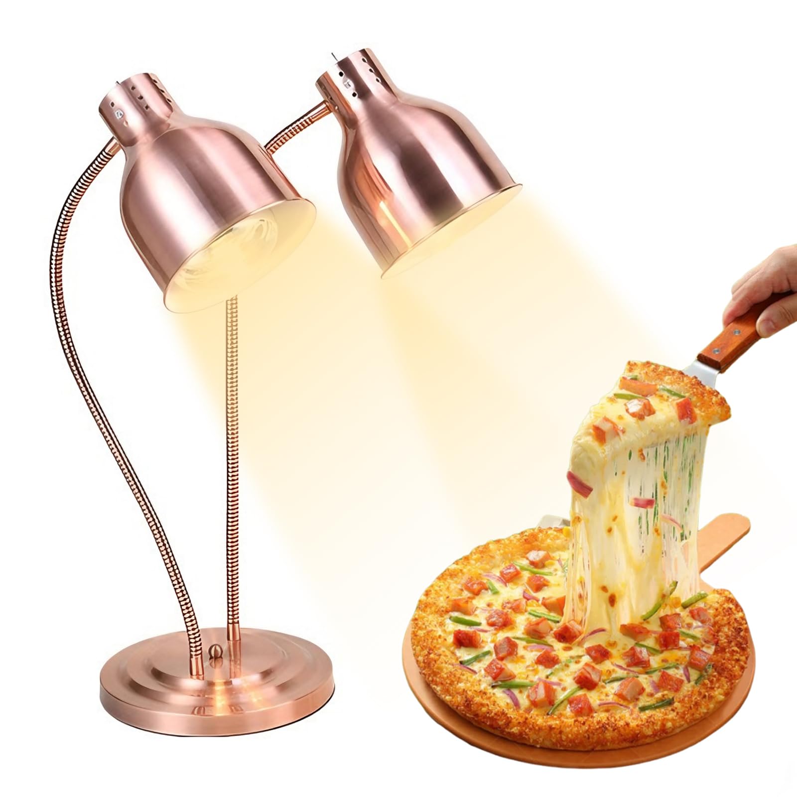 Lampes Chauffantes Alimentaires - Tuyau RéGlable à 360° - 2 Lampes Chauffantes Infrarouges De 250 W - Extensible Jusqu'à 70 Cm - pour Cuisine Buffet, Restaurant Et HôTel (Rose Doré, S-Shape)