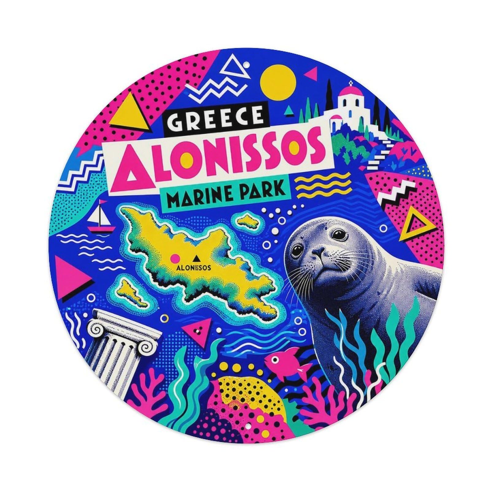 Alonissos Marine Park Greek Bold Geometry Island Travel Metal Tin Sign