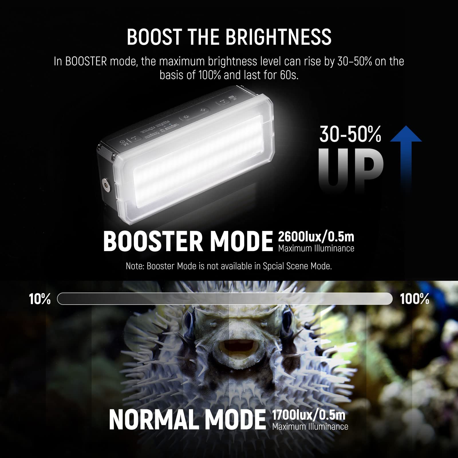 NEEWER WP12 Unterwasser Tauchlicht, 33ft/10m IP68 Wasserdichtes LED Video Licht mit Kugelkopf, 1900mAh 5600K CRI97+ TLCI98+ 2600lux/0,5m(Modus:BOOSTER),5 Effekte, Magnetische Aufladung für DSLR Kamera