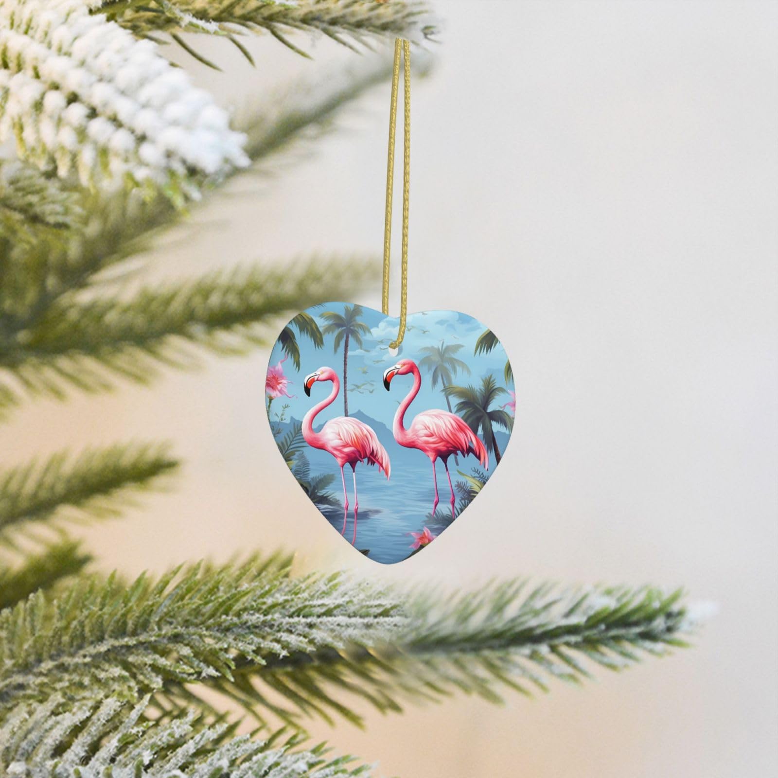 2025 Christmas Tree Decoration Hanging Heart Ornament Tropical Flamingos Ceramic Ornaments Christmas Tree Decorations Round Pendants for Xmas Tree Winter New Year Party Supplies