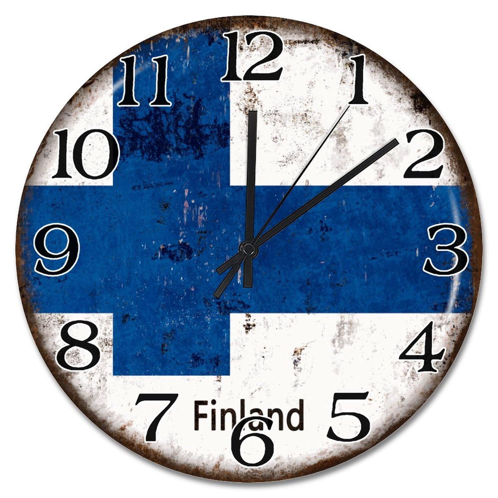 Horloge murale drapeau Finlande de 38 cm silencieuse pour salon